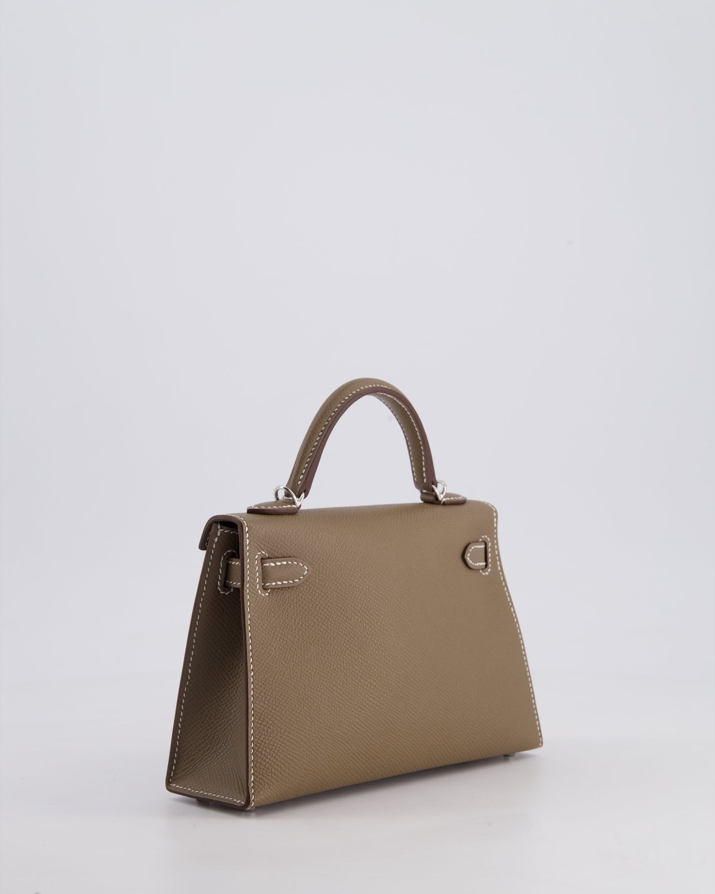 *HOT* Hermes Mini Kelly II 20 Bag in Etoupe Epsom Leather with Palladium Hardware