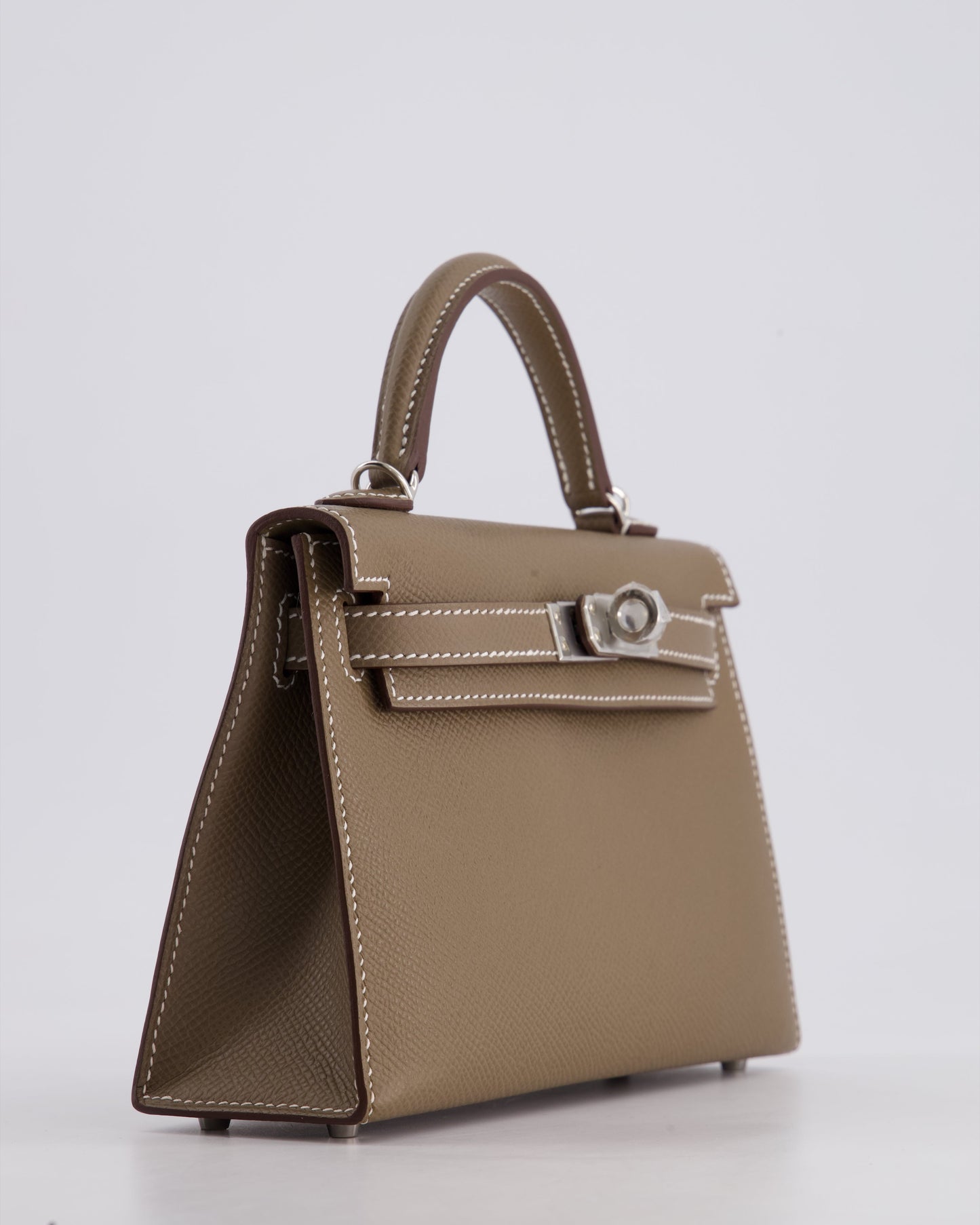 *HOT* Hermes Mini Kelly II 20 Bag in Etoupe Epsom Leather with Palladium Hardware