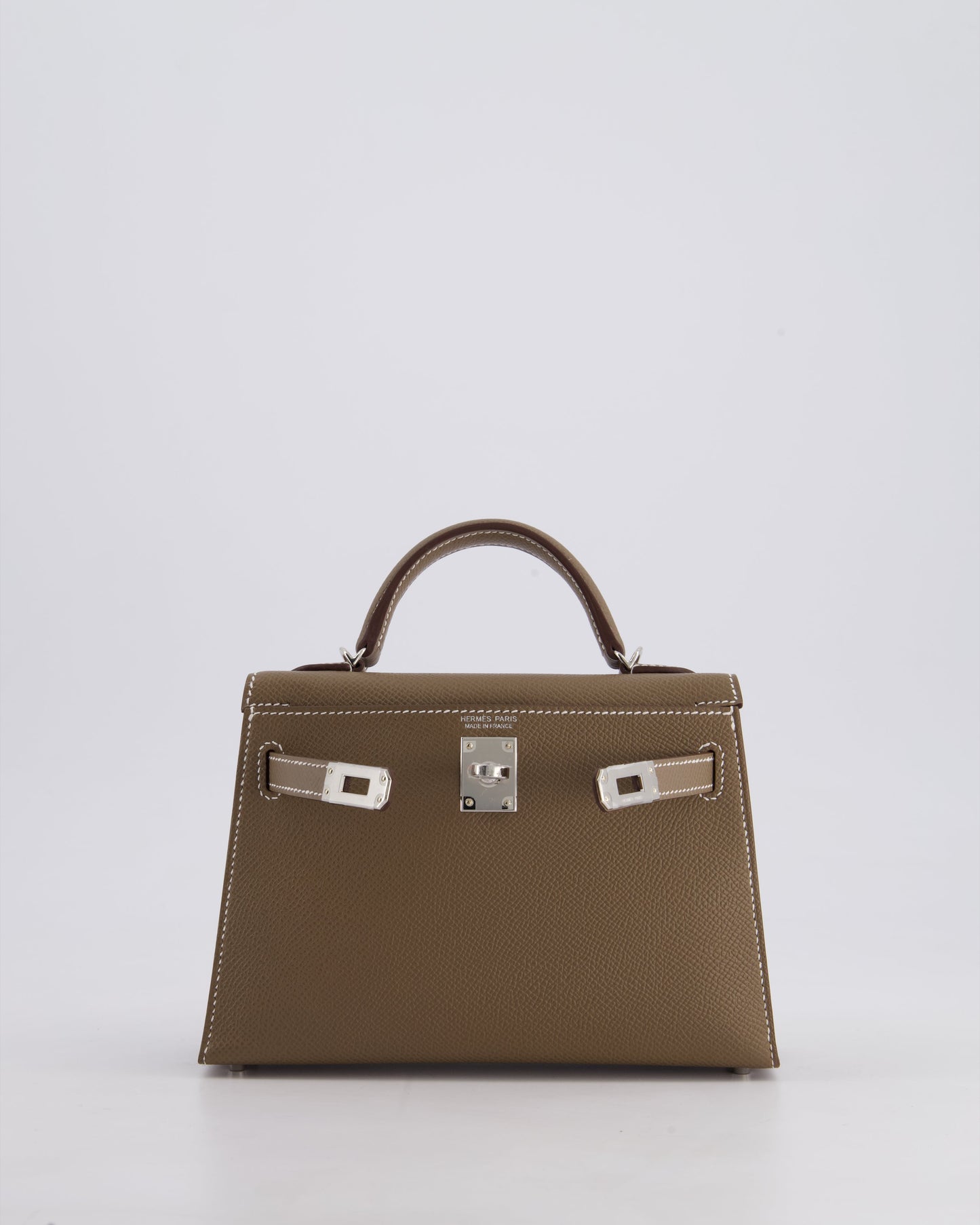 *HOT* Hermes Mini Kelly II 20 Bag in Etoupe Epsom Leather with Palladium Hardware