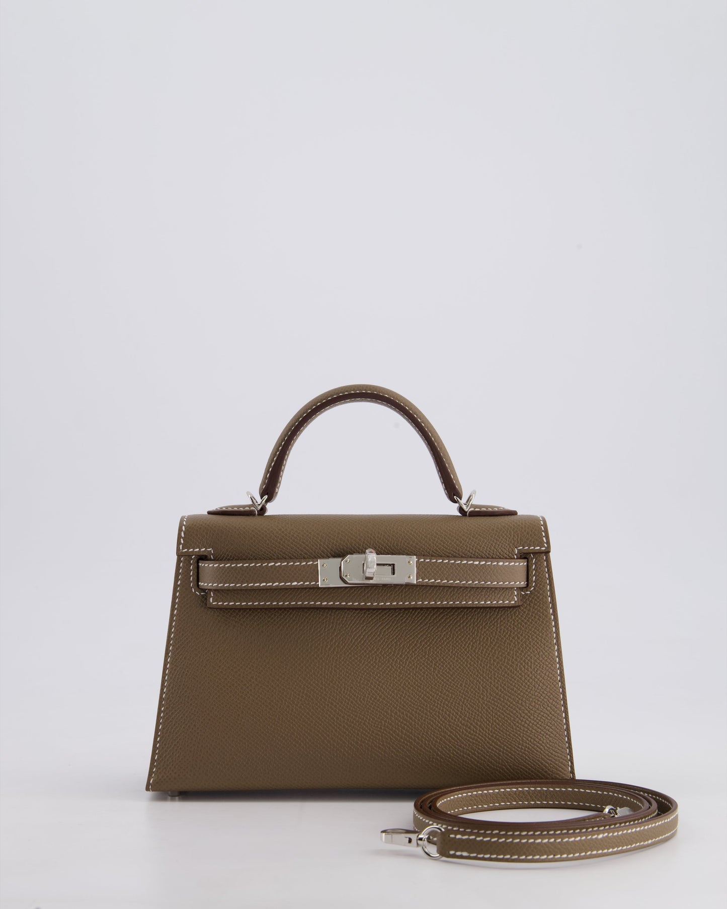 *HOT* Hermes Mini Kelly II 20 Bag in Etoupe Epsom Leather with Palladium Hardware