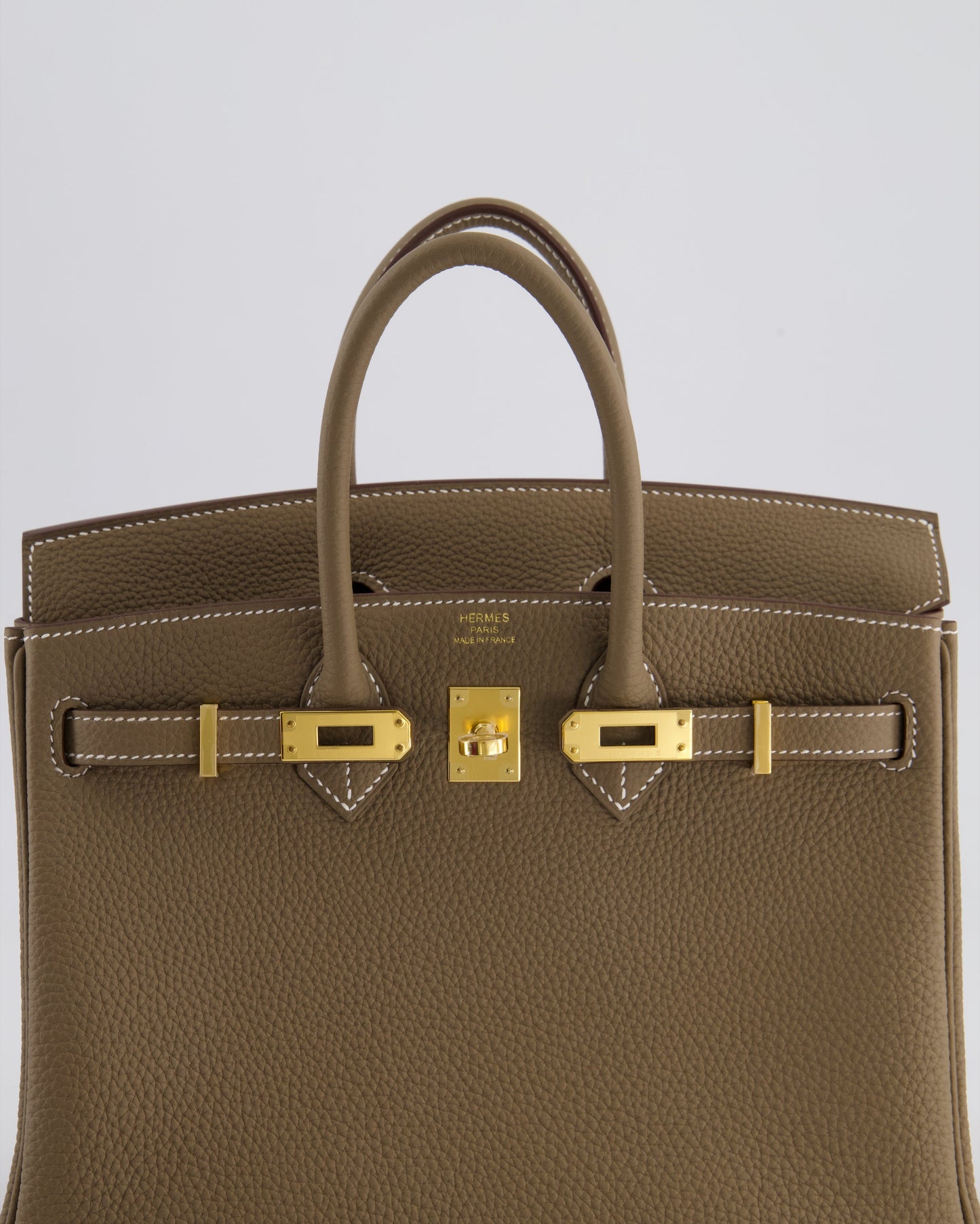 Hermes Birkin 25 Retourne Bag in Etoupe Togo Leather with Gold Hardware