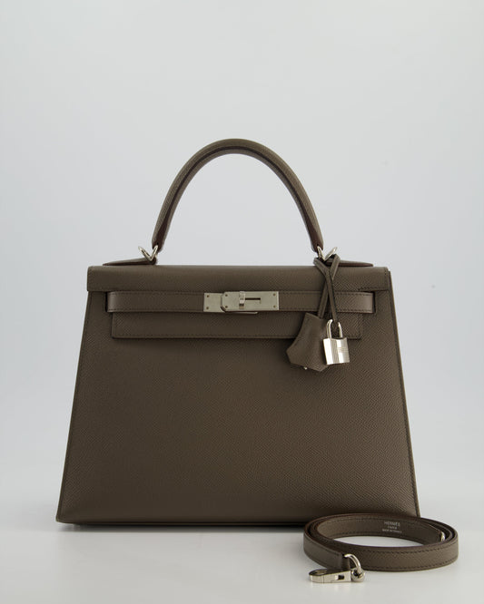 Hermes HSS Kelly 28 Sellier Bag in Gris Etain Epsom Leather with Palladium Hardware