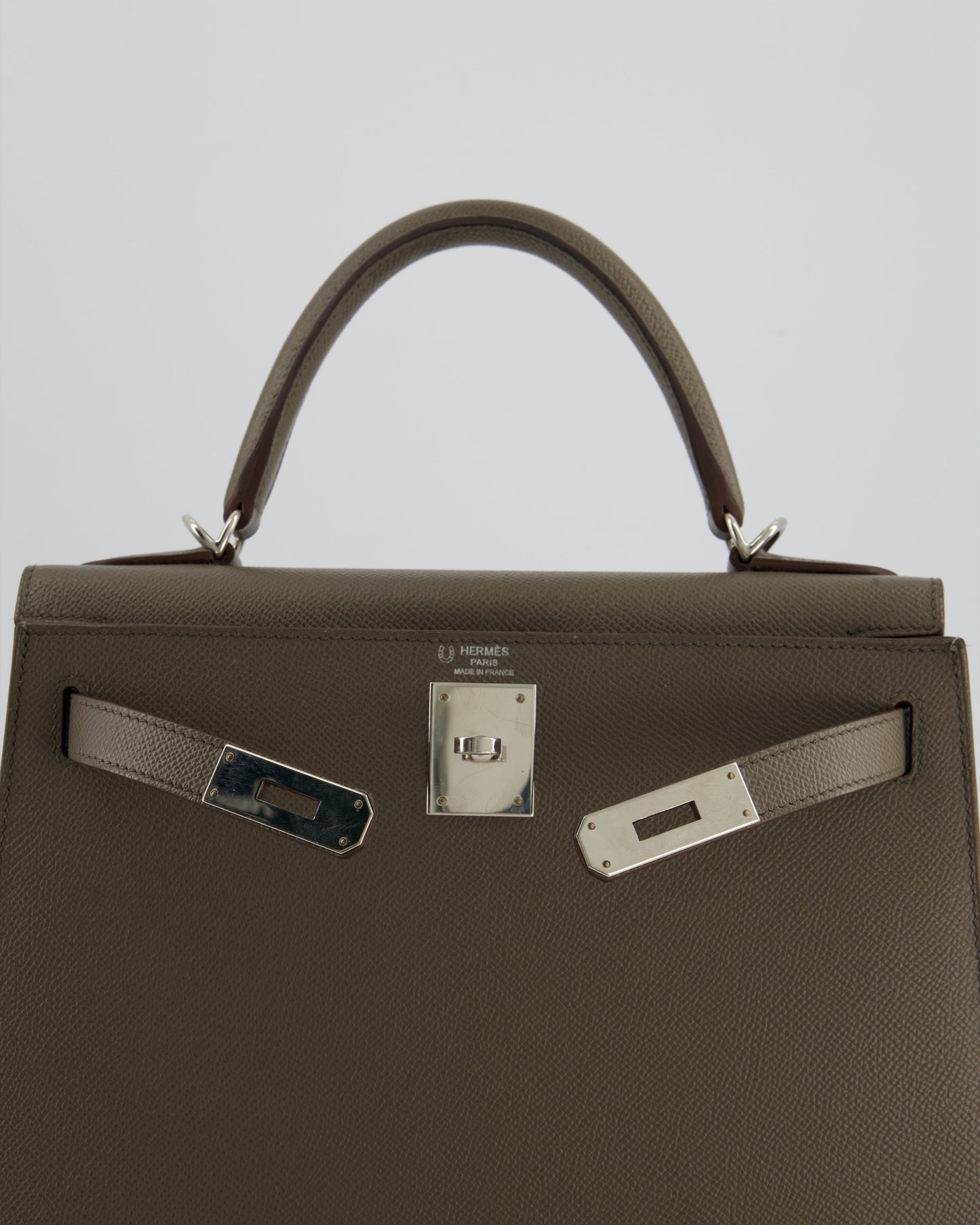 Hermes HSS Kelly 28 Sellier Bag in Gris Etain Epsom Leather with Palladium Hardware