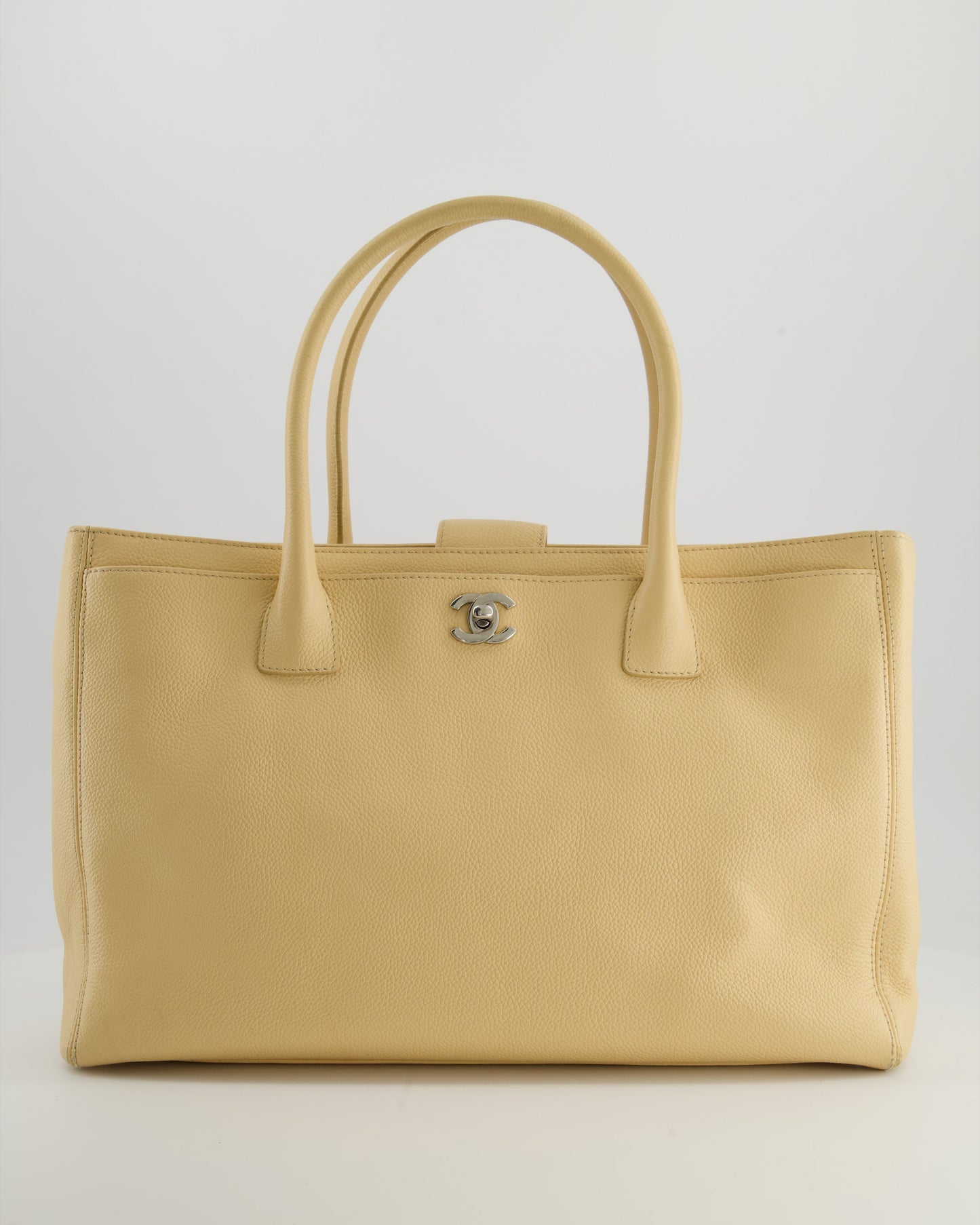 Chanel Beige Executive Tote Bag in Calfskin Leather with Silver Hardware