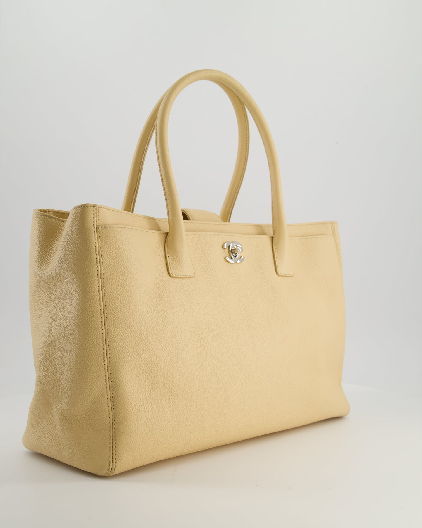 Chanel Beige Executive Tote Bag in Calfskin Leather with Silver Hardware
