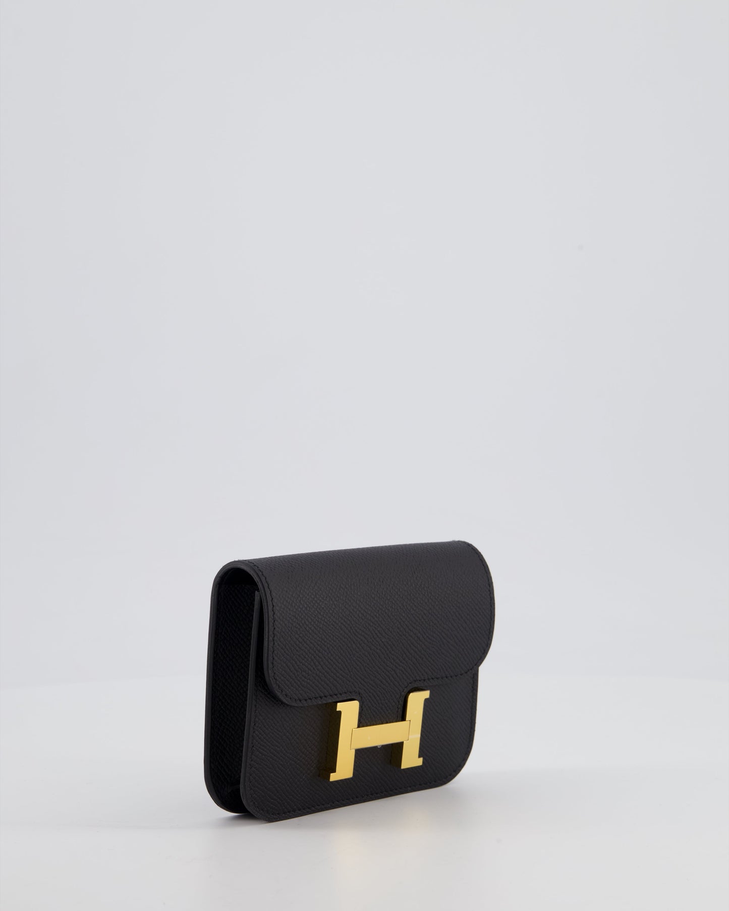 Hermes Constance Slim Belt Wallet Bag in Black Epsom Leather with Pocket and Gold Hardware