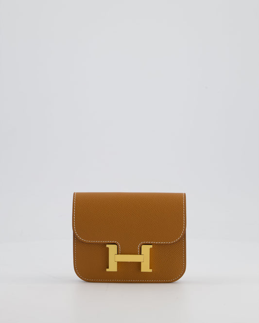 Hermes Constance Slim Belt Wallet Bag in Gold Epsom Leather with Pocket and Gold Hardware