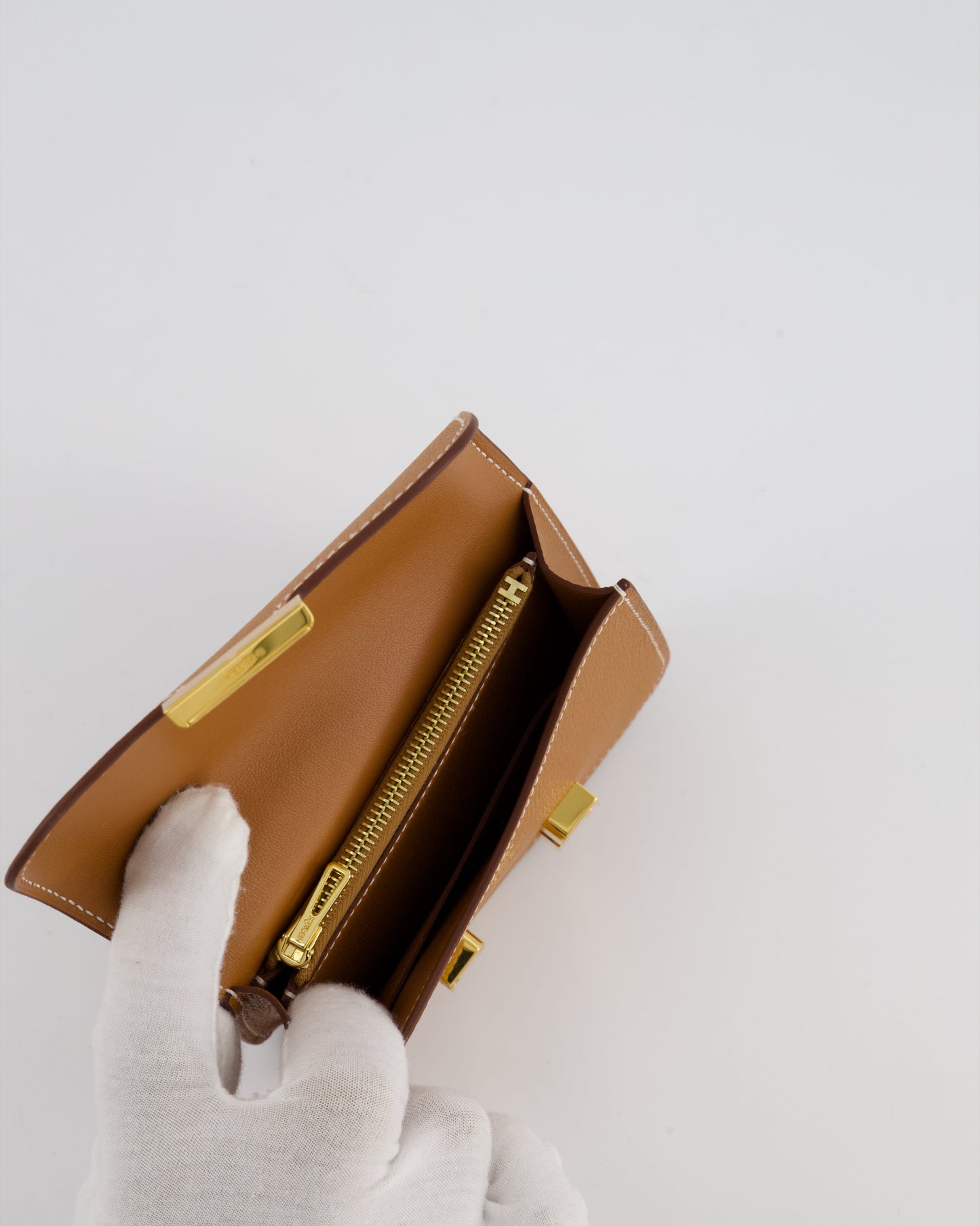 Hermes Constance Slim Belt Wallet Bag in Gold Epsom Leather with Pocket and Gold Hardware
