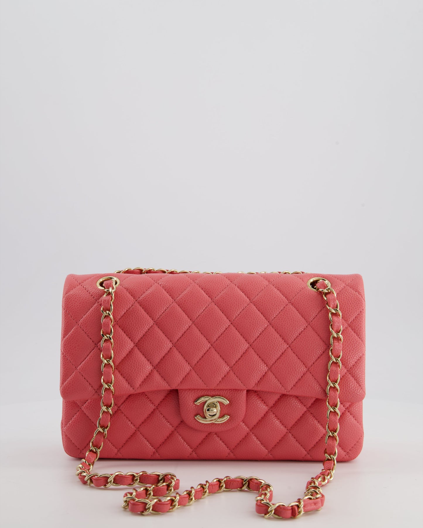 *HOT* Chanel Coral Pink Classic Medium Double Flap Bag in Caviar Leather with Champagne Gold Hardware