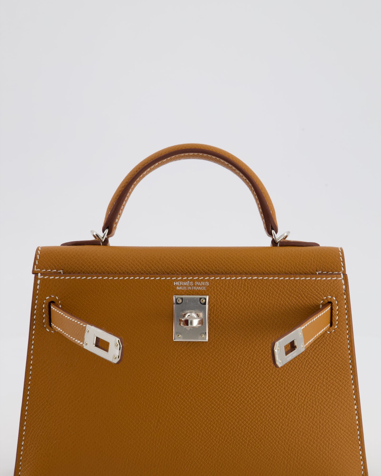 Hermes Mini Kelly II 20 Bag in Gold Epsom Leather with Palladium Hardware