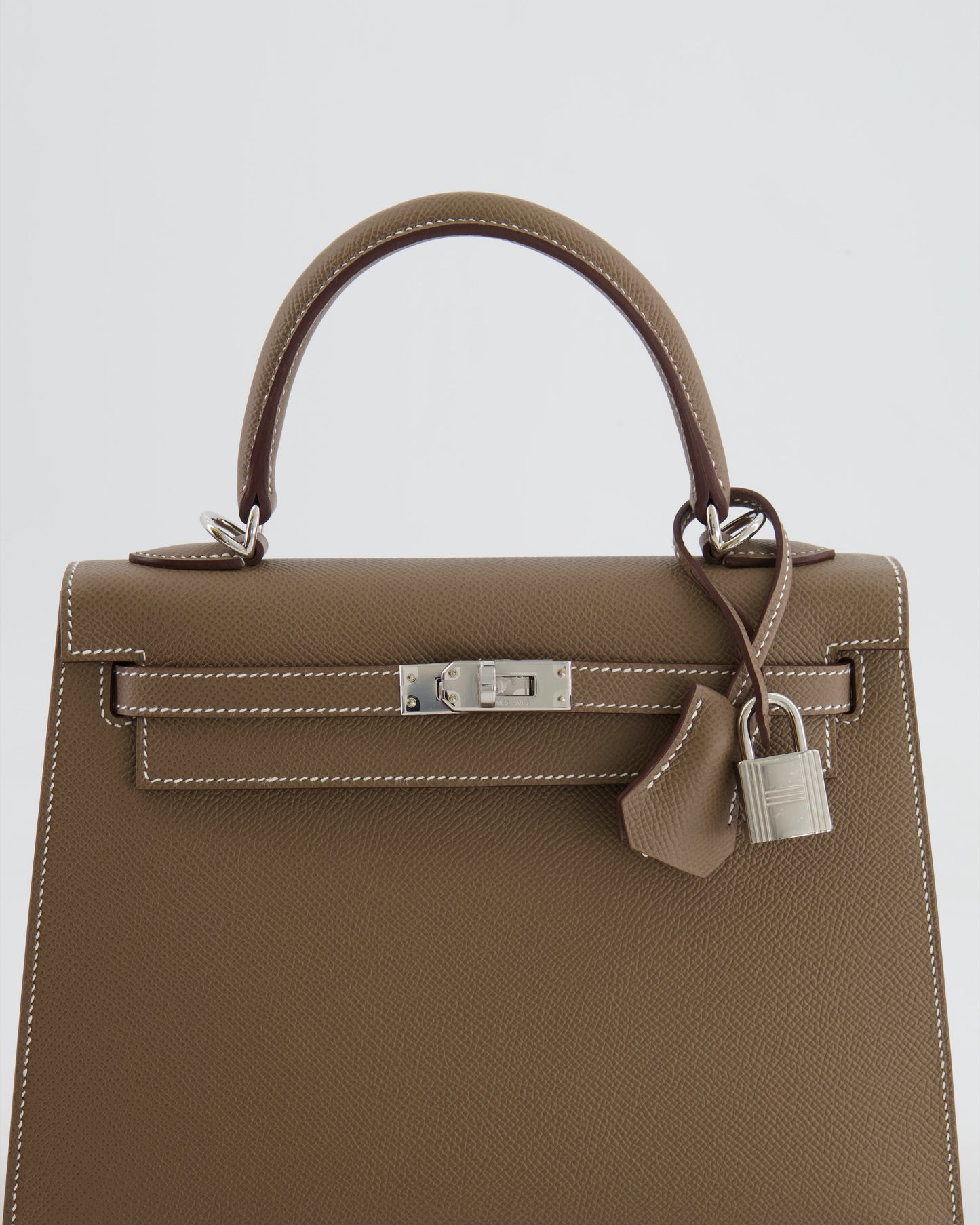 Hermes Kelly 25 Sellier Bag in Etoupe Epsom Leather with Palladium Hardware