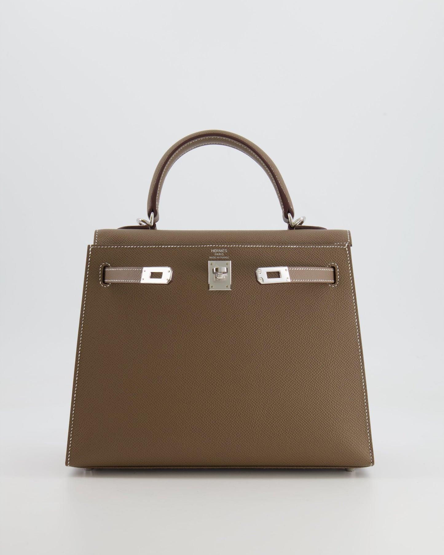 Hermes Kelly 25 Sellier Bag in Etoupe Epsom Leather with Palladium Hardware