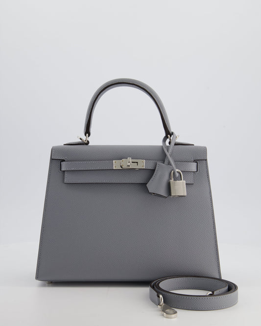 Hermes Kelly 25 Sellier Bag in Gris Pantin Epsom Leather with Palladium Hardware