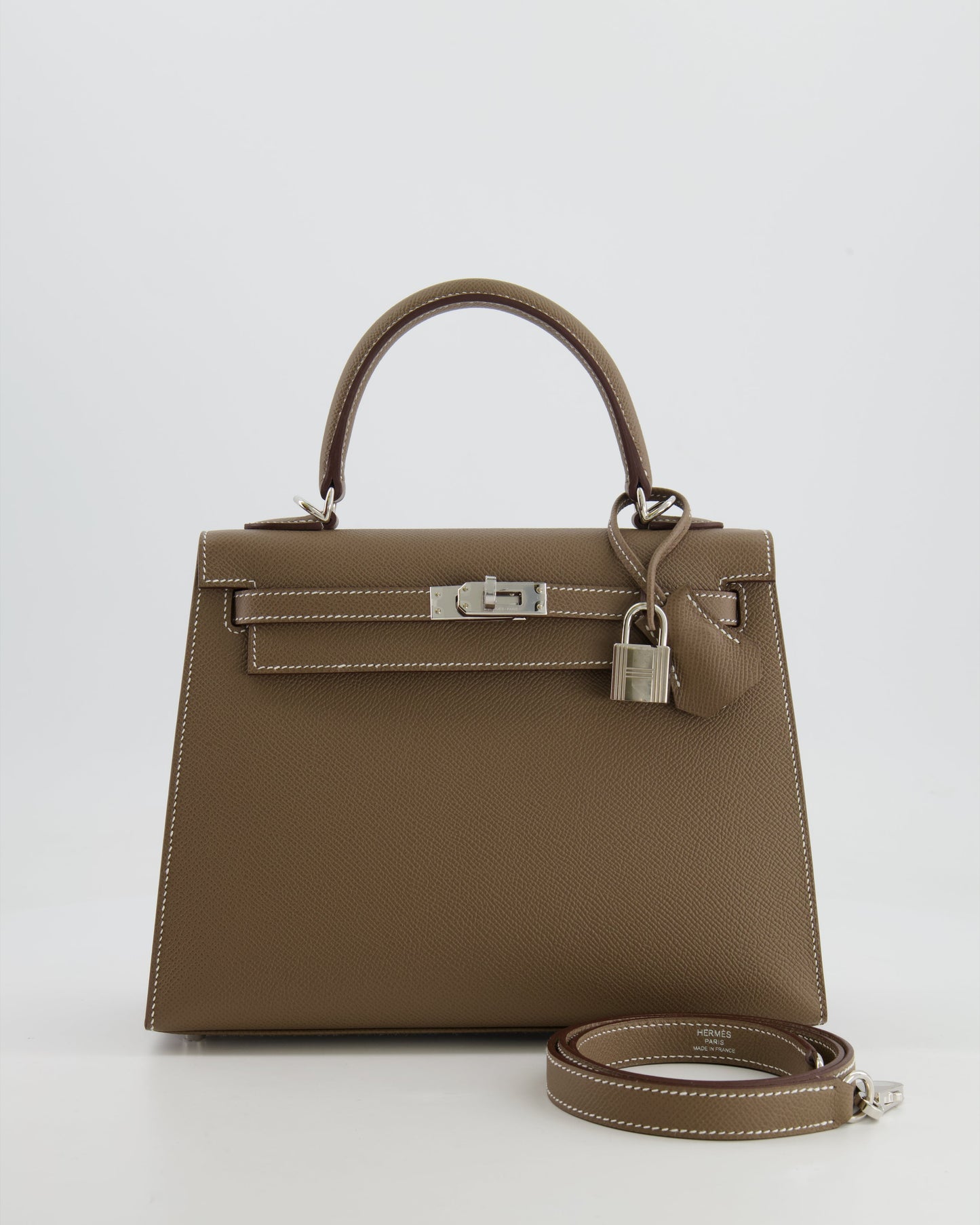 Hermes Kelly 25 Sellier Bag in Etoupe Epsom Leather with Palladium Hardware