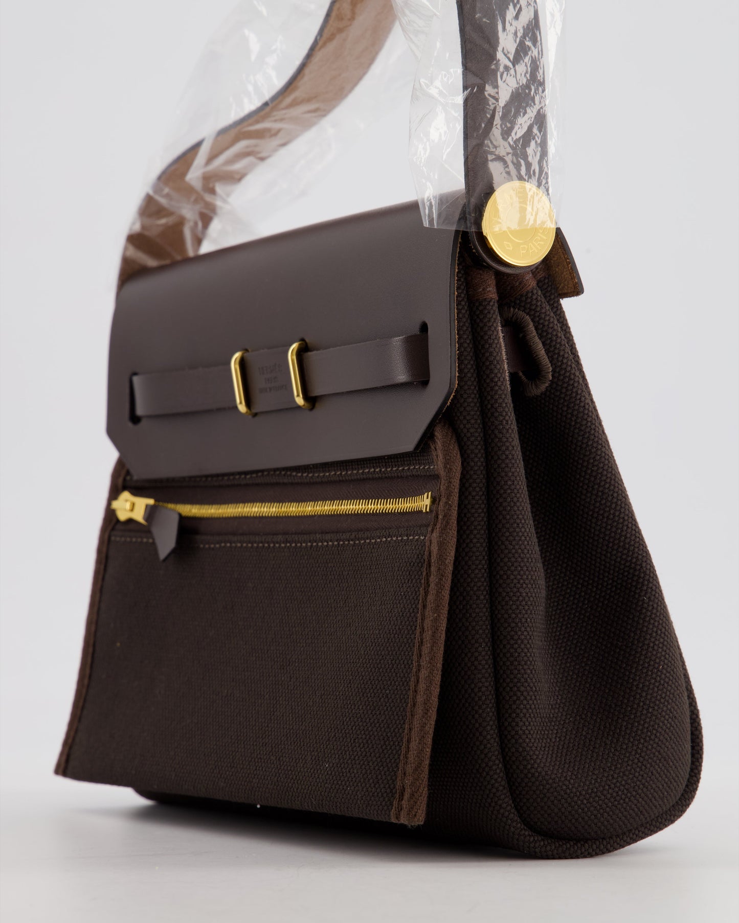 *Hot & RARE* Hermes Herbag Zip 20 Bag in Ebene Viking Canvas & Ebene Vache Hunter Leather with Gold Hardware