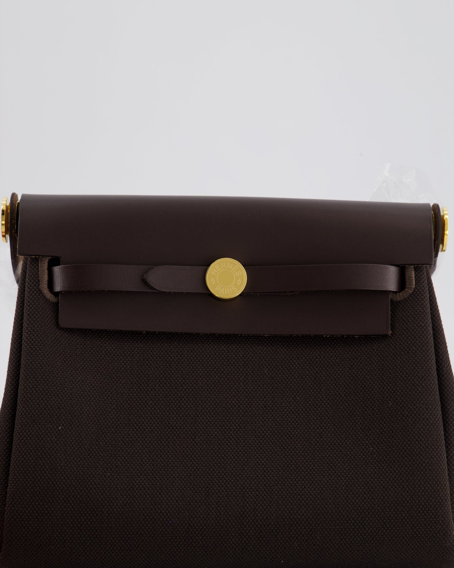 *Hot & RARE* Hermes Herbag Zip 20 Bag in Ebene Viking Canvas & Ebene Vache Hunter Leather with Gold Hardware
