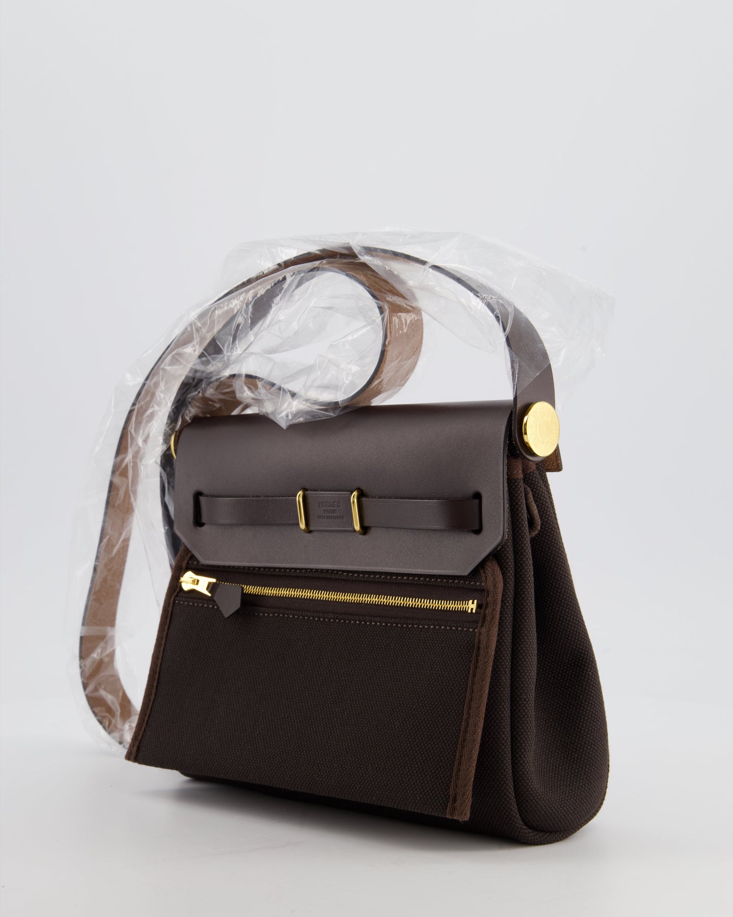 *Hot & RARE* Hermes Herbag Zip 20 Bag in Ebene Viking Canvas & Ebene Vache Hunter Leather with Gold Hardware