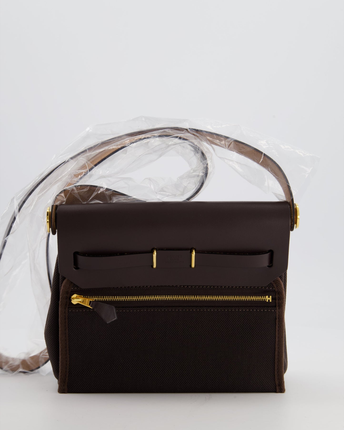 *Hot & RARE* Hermes Herbag Zip 20 Bag in Ebene Viking Canvas & Ebene Vache Hunter Leather with Gold Hardware
