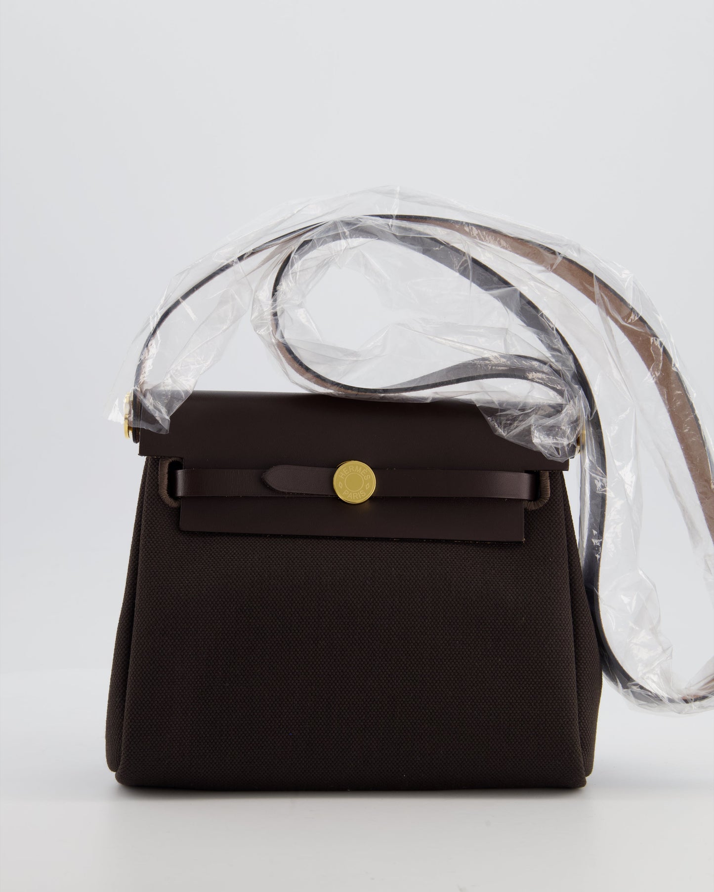 *Hot & RARE* Hermes Herbag Zip 20 Bag in Ebene Viking Canvas & Ebene Vache Hunter Leather with Gold Hardware