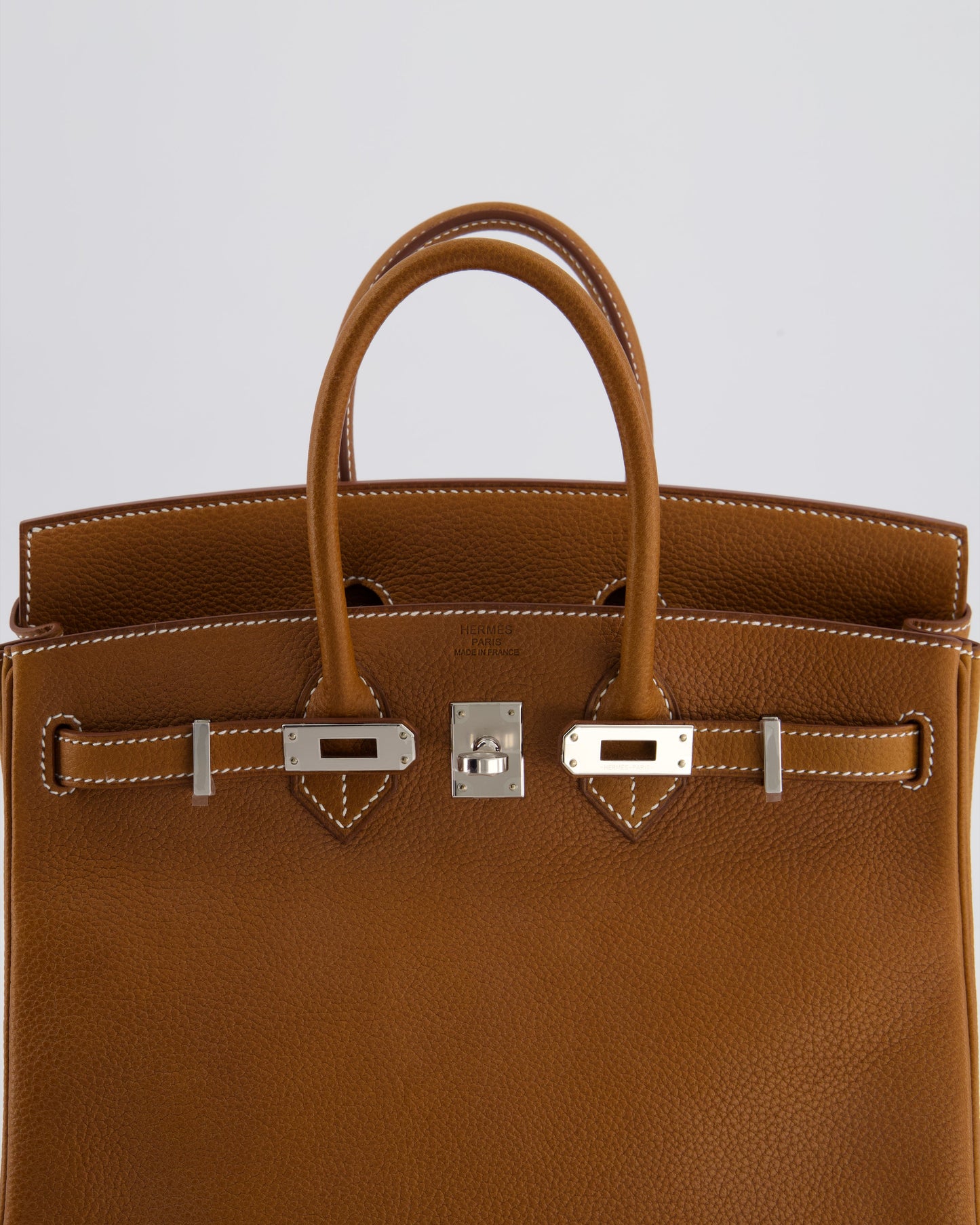 *RARE* Hermes Birkin 25 Retourne Bag in Fauve Barenia Faubourg Leather with Palladium Hardware