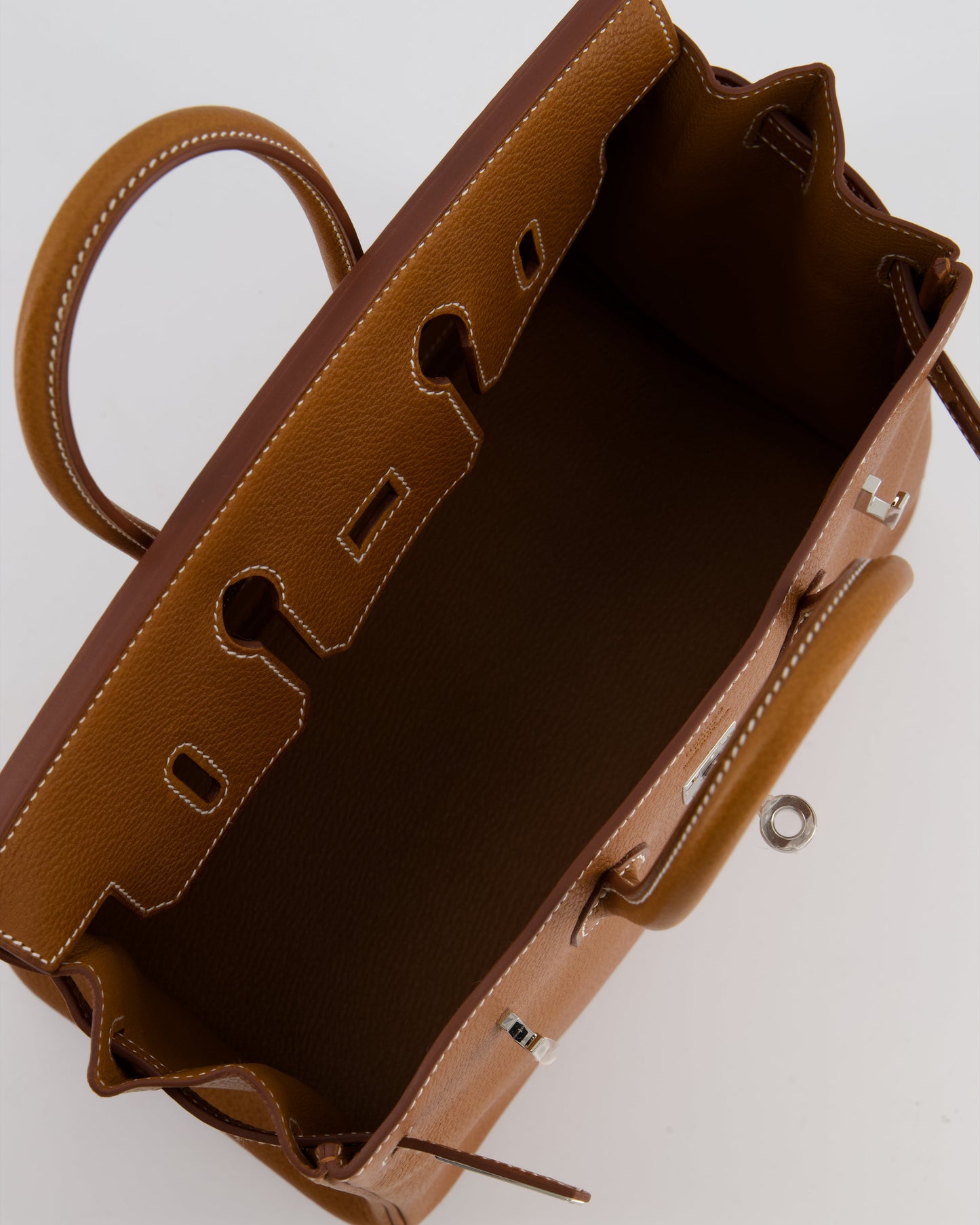 *RARE* Hermes Birkin 25 Retourne Bag in Fauve Barenia Faubourg Leather with Palladium Hardware