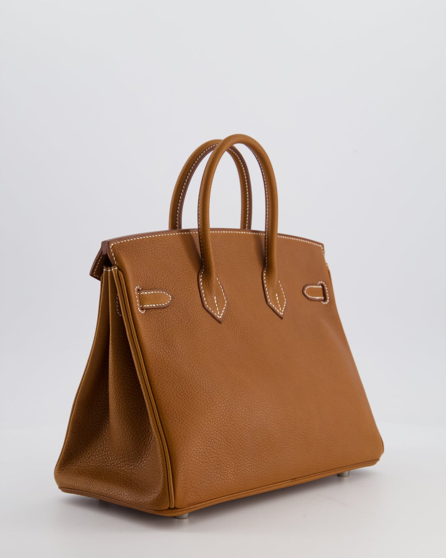 *RARE* Hermes Birkin 25 Retourne Bag in Fauve Barenia Faubourg Leather with Palladium Hardware