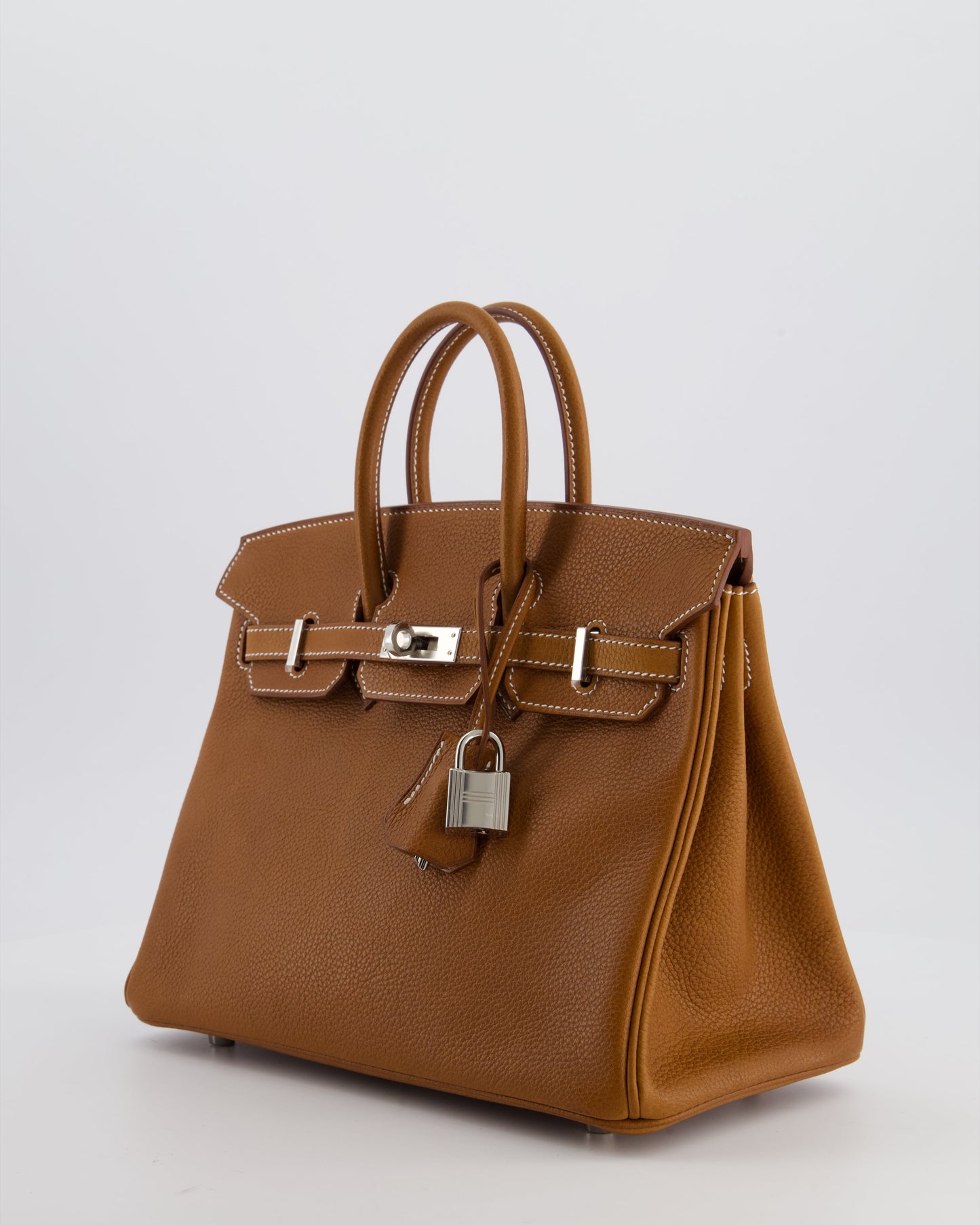 *RARE* Hermes Birkin 25 Retourne Bag in Fauve Barenia Faubourg Leather with Palladium Hardware