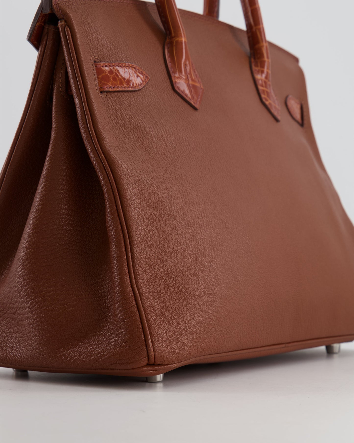 Hermes Birkin 30 Touch Bag in Noisette Chèvre Mysore and Etrusque Crocodile Niloticus Leather with Palladium Hardware