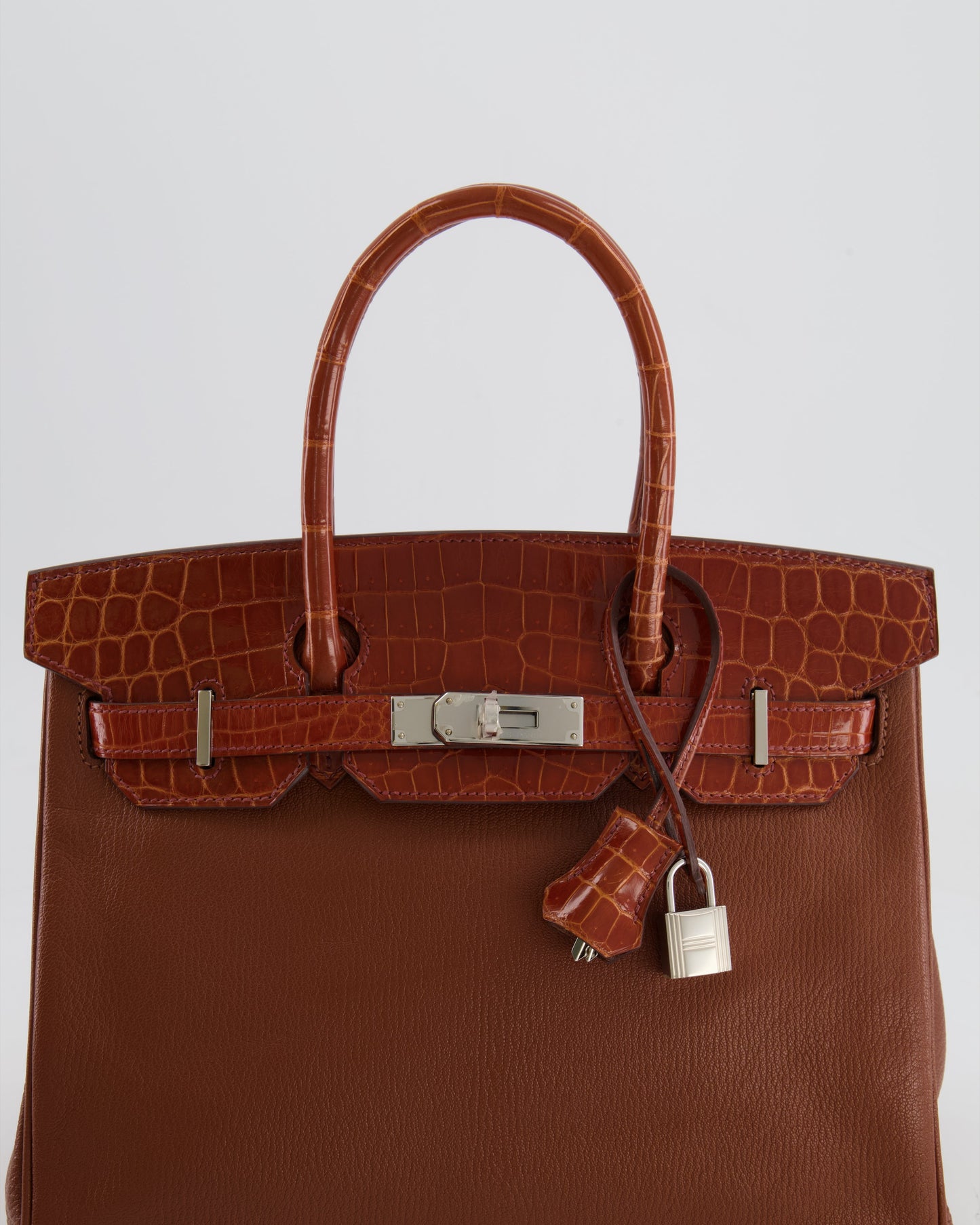 Hermes Birkin 30 Touch Bag in Noisette Chèvre Mysore and Etrusque Crocodile Niloticus Leather with Palladium Hardware