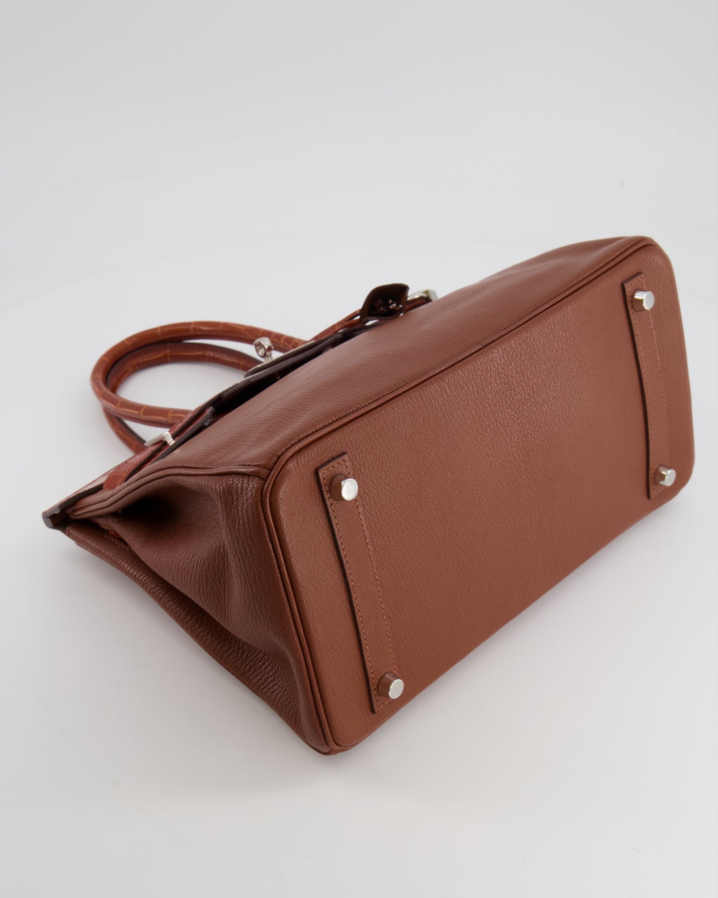 Hermes Birkin 30 Touch Bag in Noisette Chèvre Mysore and Etrusque Crocodile Niloticus Leather with Palladium Hardware