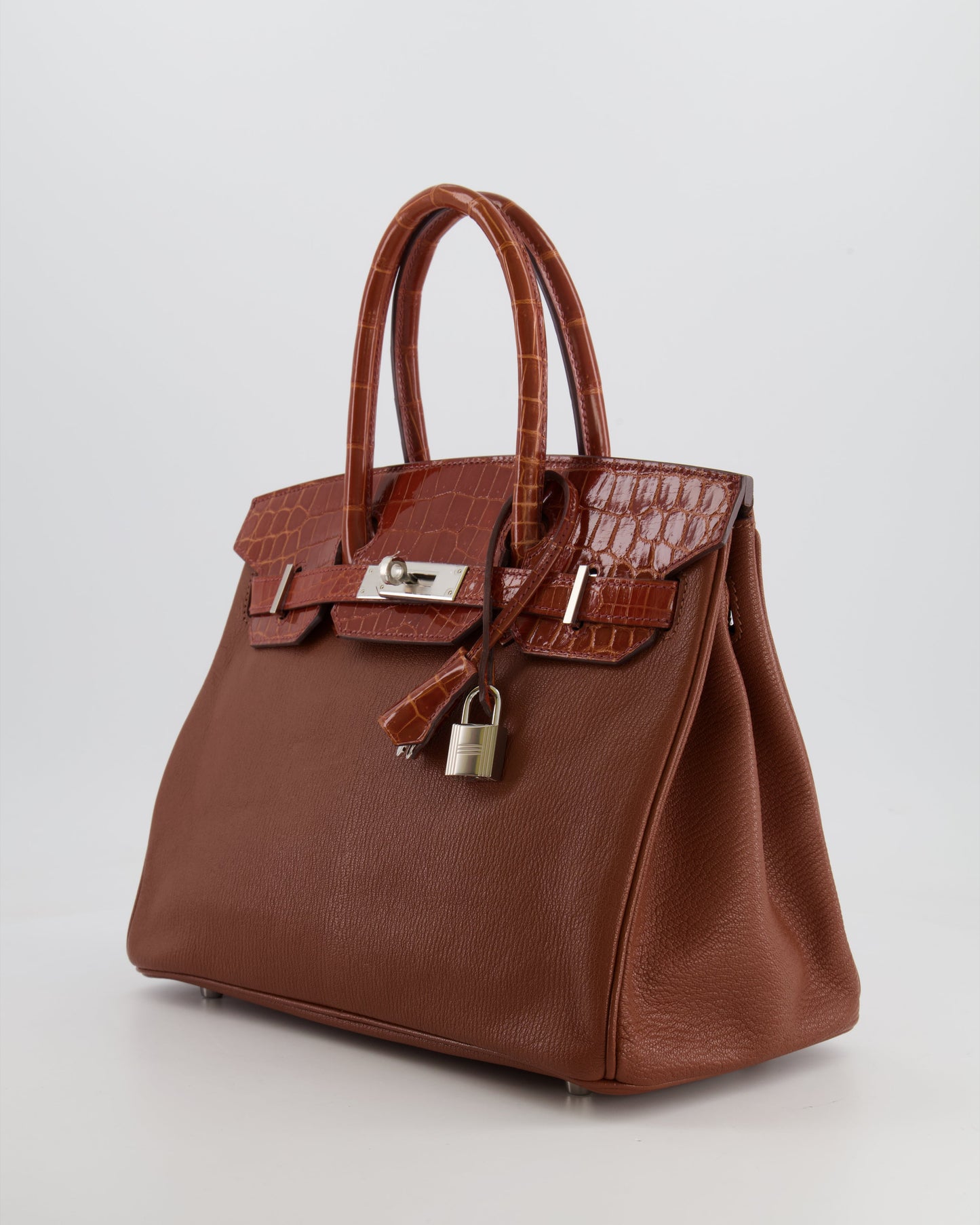Hermes Birkin 30 Touch Bag in Noisette Chèvre Mysore and Etrusque Crocodile Niloticus Leather with Palladium Hardware