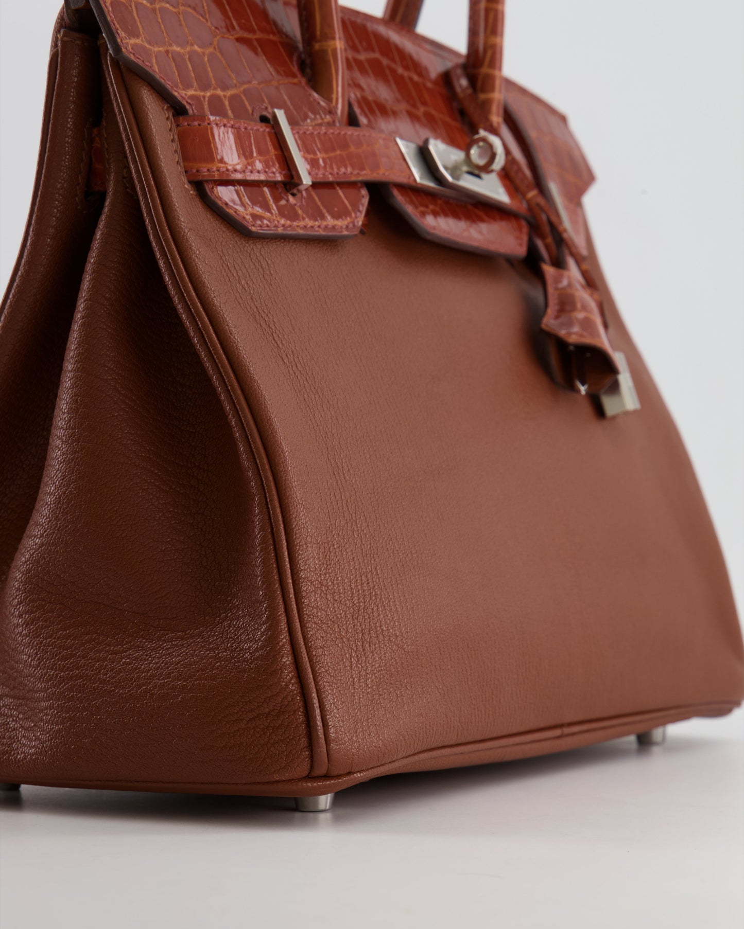 Hermes Birkin 30 Touch Bag in Noisette Chèvre Mysore and Etrusque Crocodile Niloticus Leather with Palladium Hardware