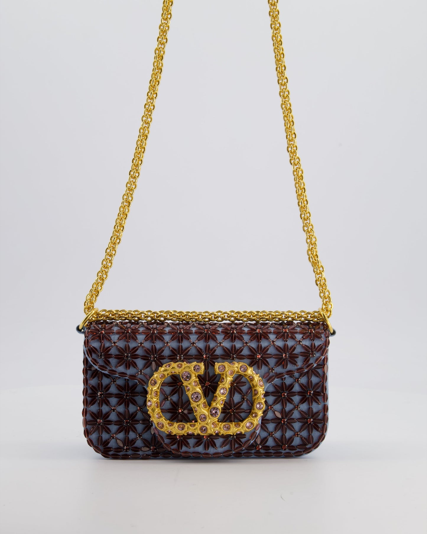 Valentino Multi Small Embroidered Loco Shoulder Bag with Gold tone Hardware