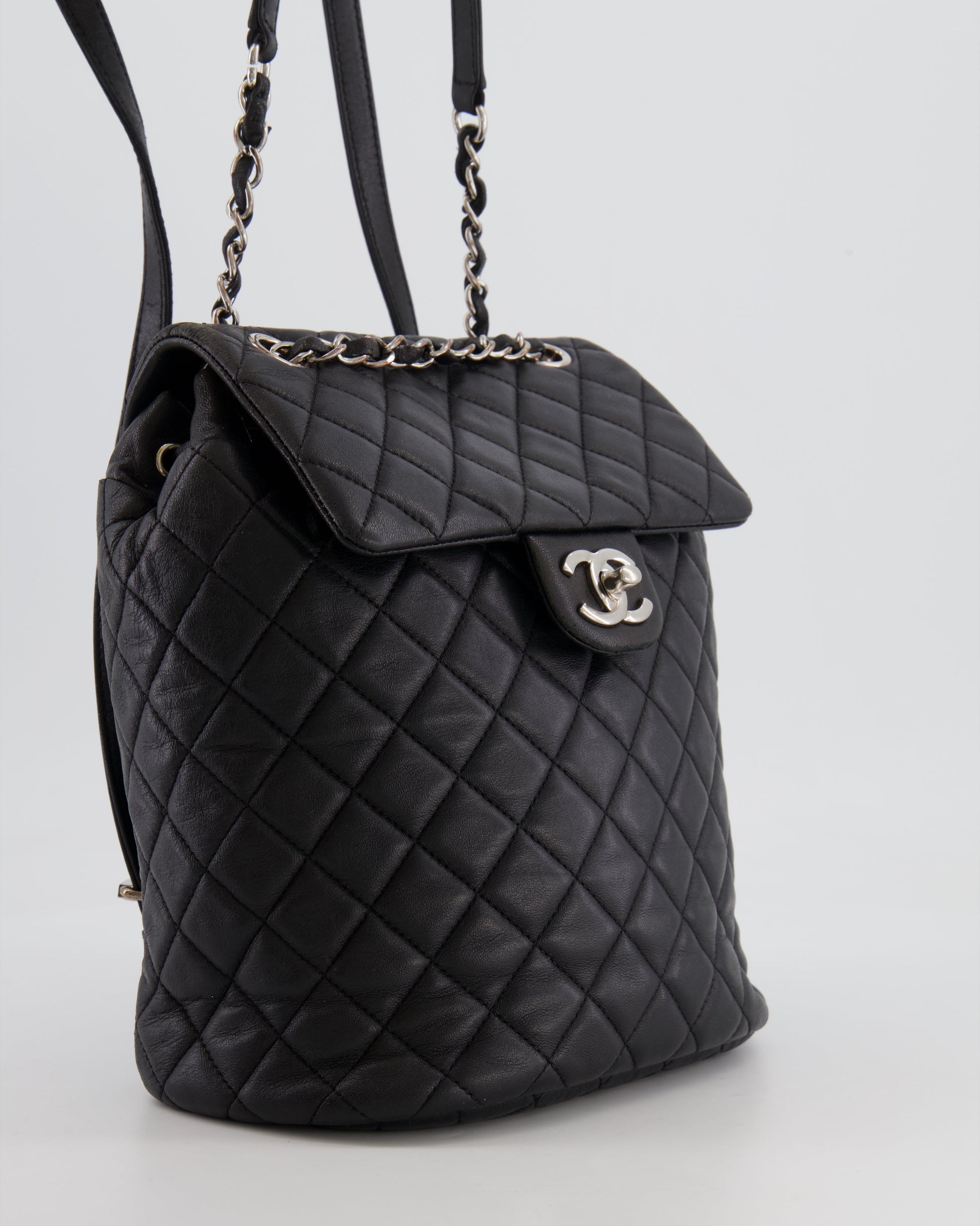 Chanel Black Quilted Lambskin Backpack with Silver Hardware