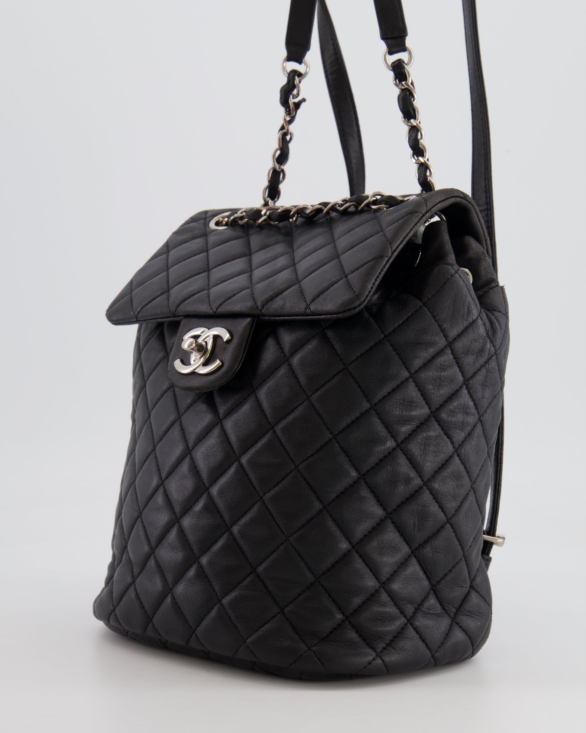 Chanel Black Quilted Lambskin Backpack with Silver Hardware