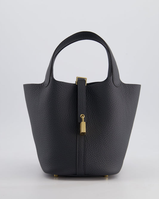 *HOT* Hermes Picotin Lock 18 Bag in Gris Misty Clemence Leather with Permabrass Hardware
