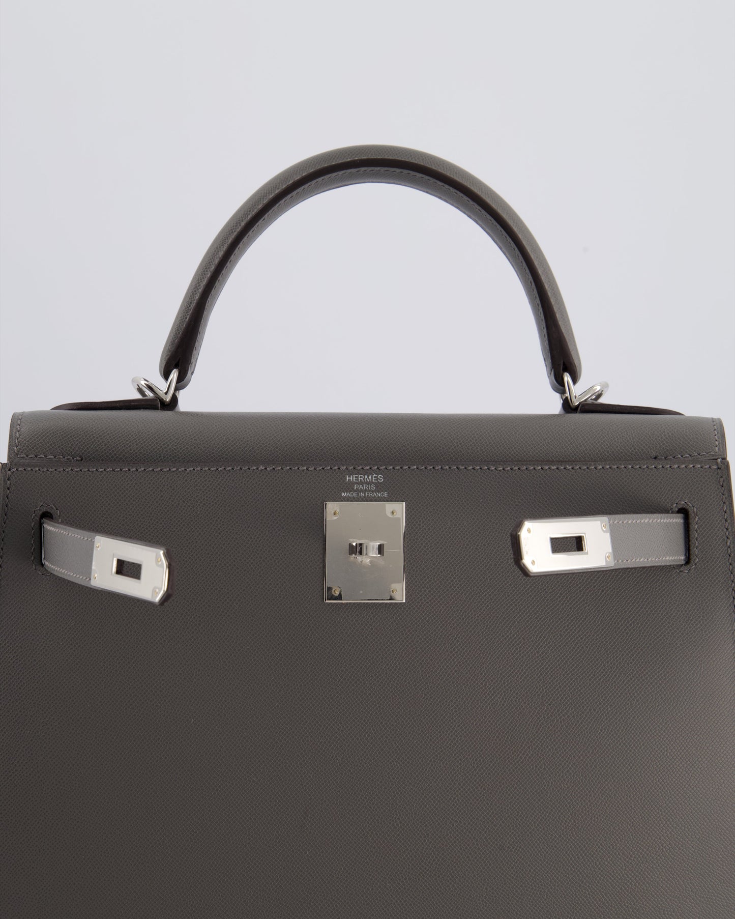 *RARE* Hermes Kelly 28 Sellier Bag in Gris Meyer Madame Leather with Palladium Hardware
