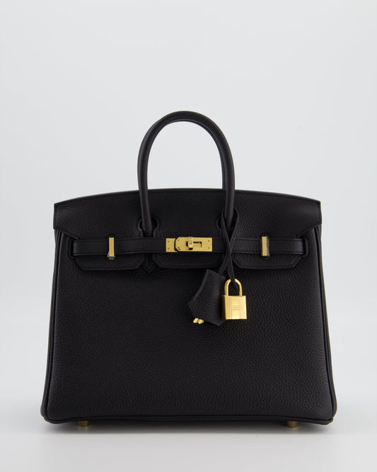 *RARE* Hermes Birkin 25 Retourne Bag in Noir Togo Leather with Gold Hardware