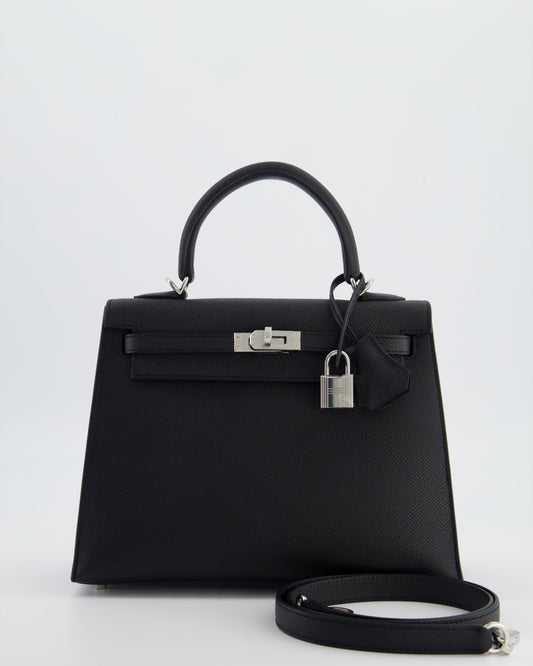 *RARE* Hermes Kelly 25 Sellier Bag in Noir Epsom Leather with Palladium Hardware