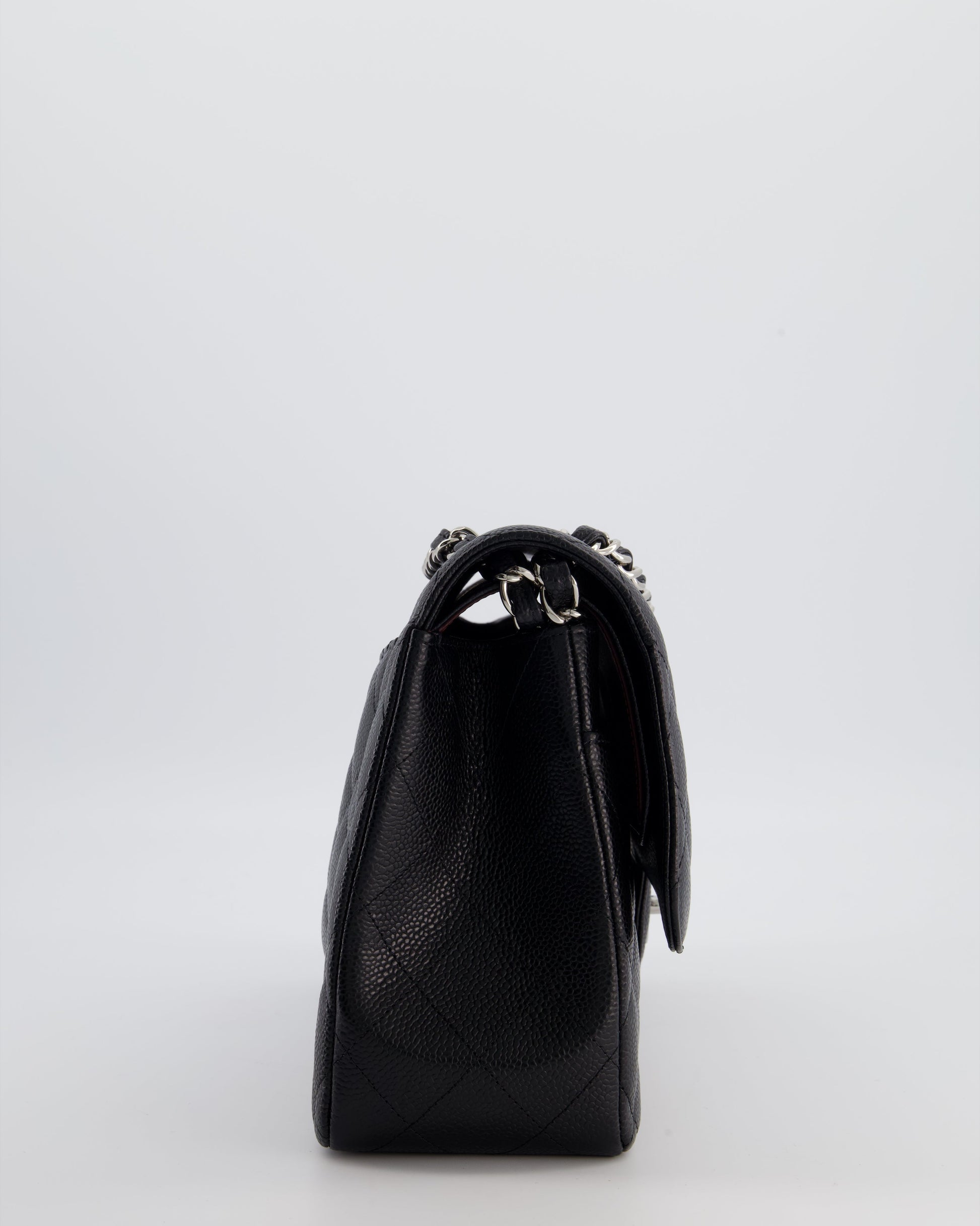 Chanel Black Jumbo Classic Double Flap Bag in Caviar Leather with Silver Hardware