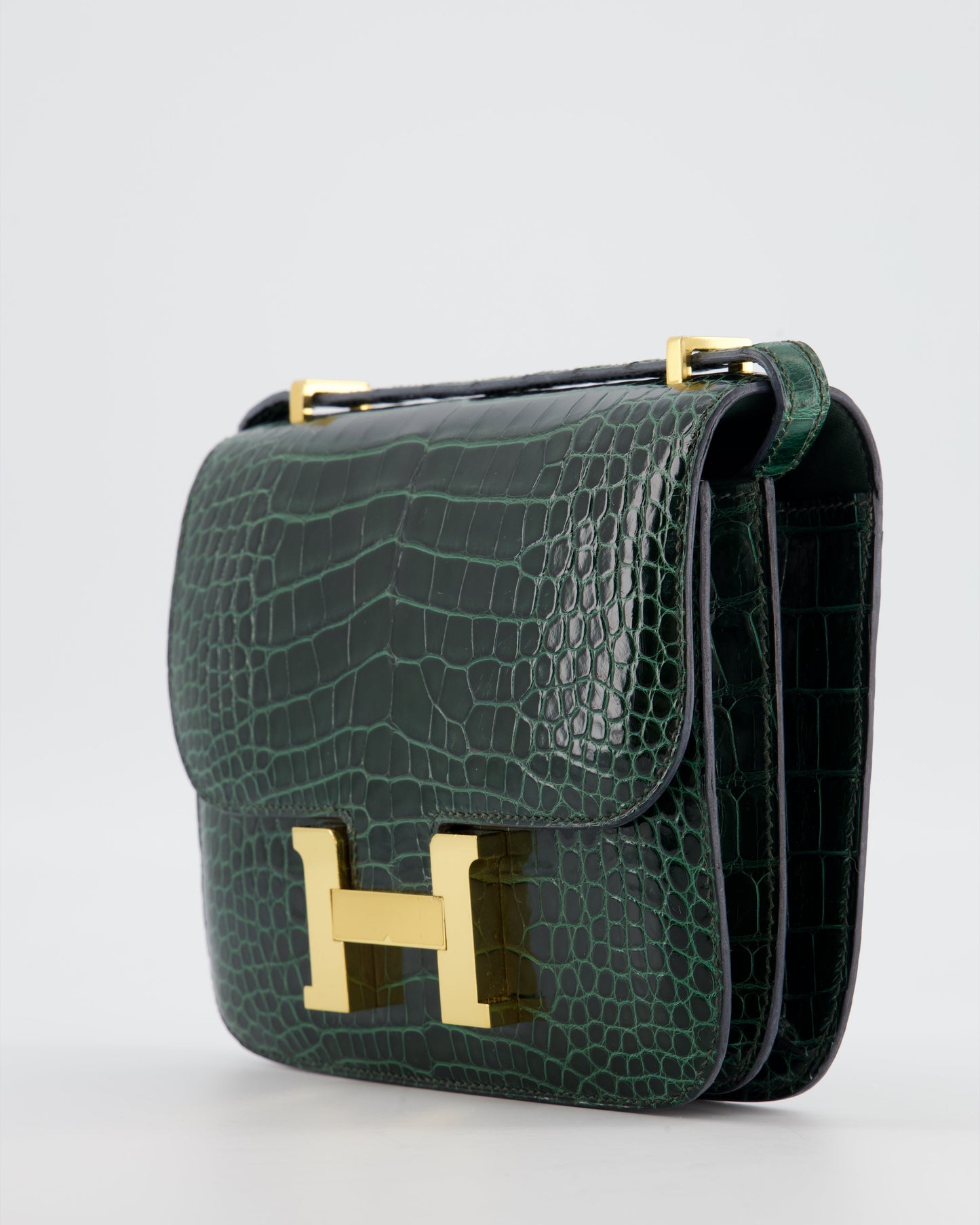 Hermes Constance III 18 Bag in Shiny Alligator Vert Fonce with Gold Hardware