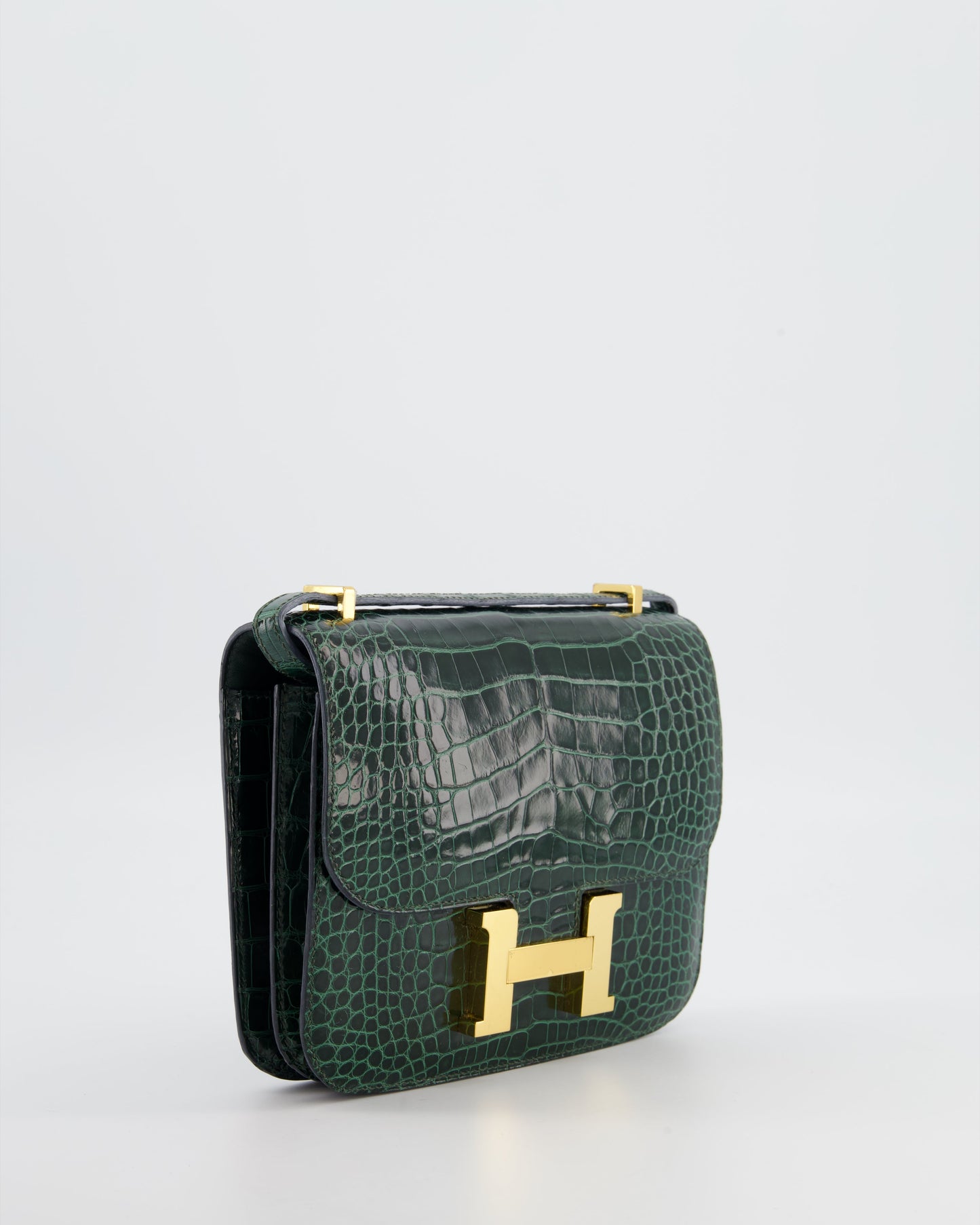 Hermes Constance III 18 Bag in Shiny Alligator Vert Fonce with Gold Hardware