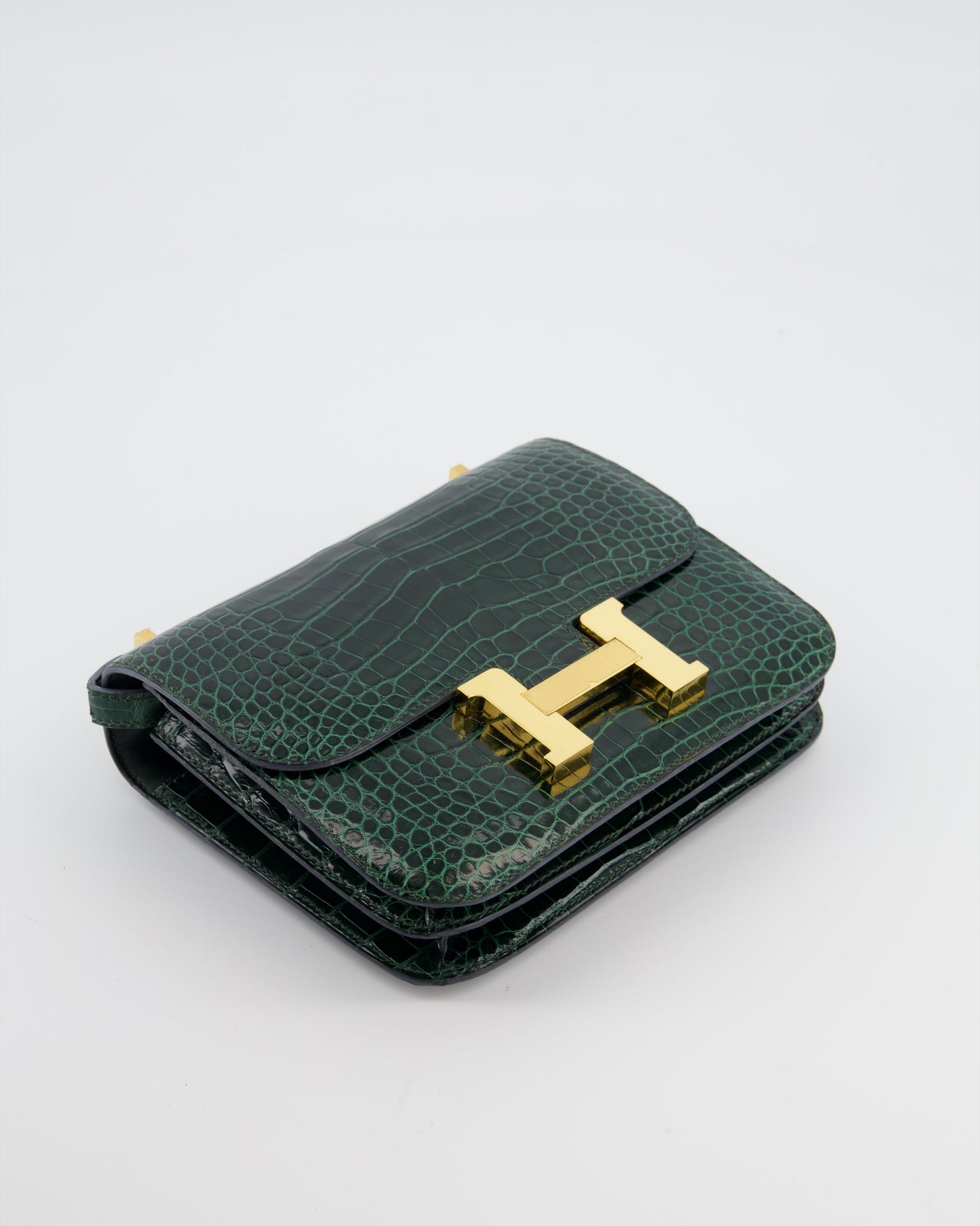 Hermes Constance III 18 Bag in Shiny Alligator Vert Fonce with Gold Hardware