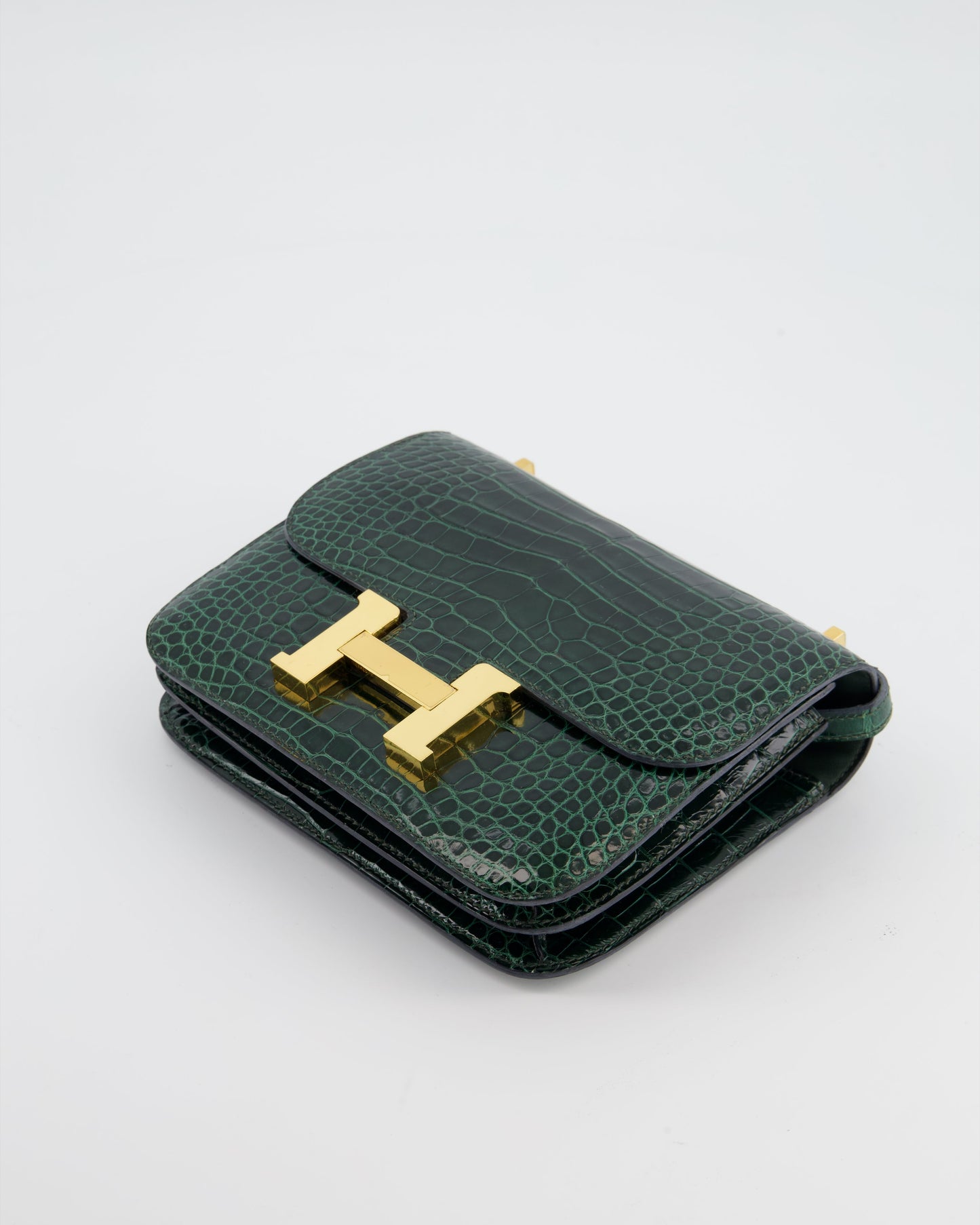 Hermes Constance III 18 Bag in Shiny Alligator Vert Fonce with Gold Hardware