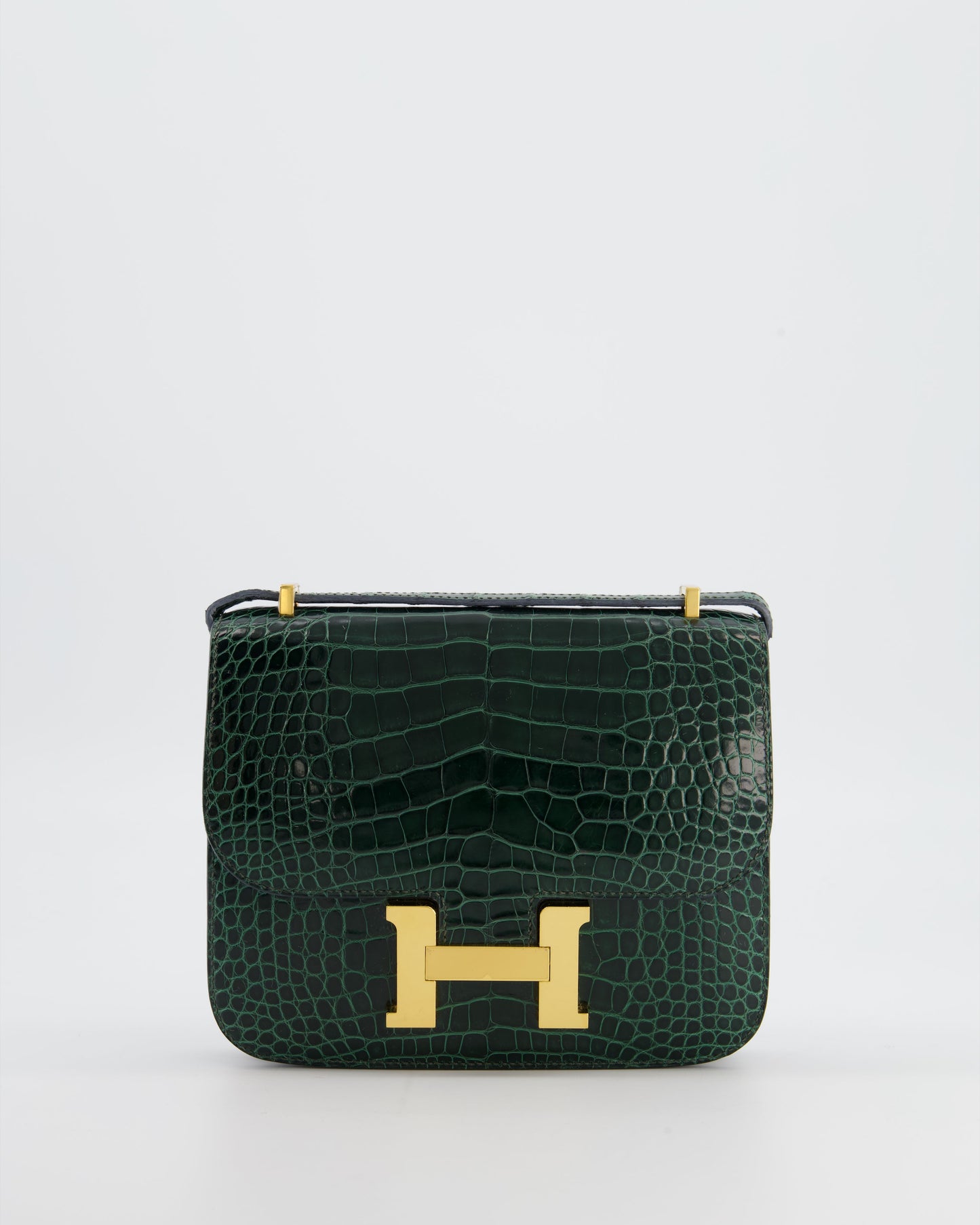 Hermes Constance III 18 Bag in Shiny Alligator Vert Fonce with Gold Hardware
