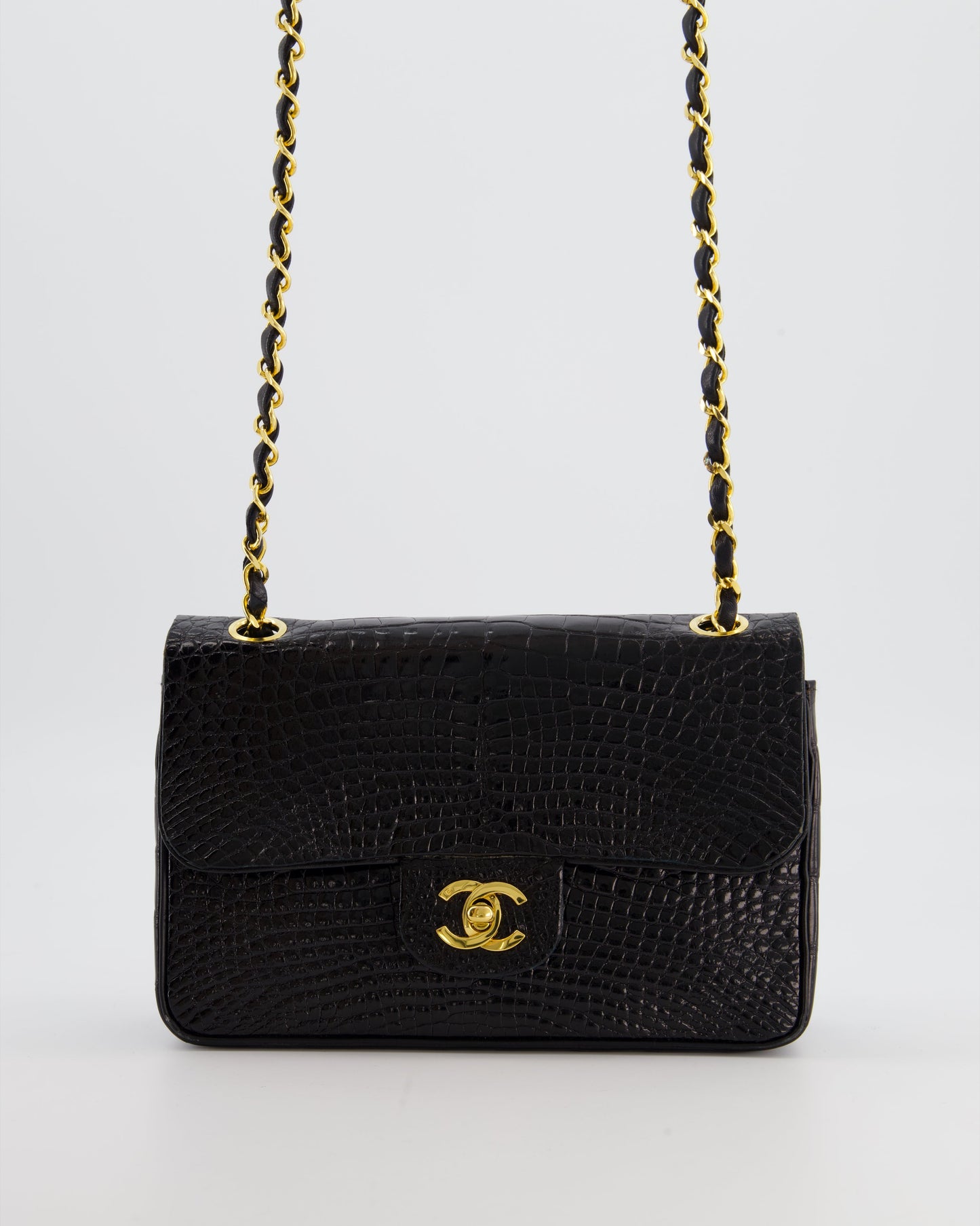 *RARE* Chanel Black Vintage Classic Flap Bag in Shiny Crocodile Leather with 24K Gold Hardware