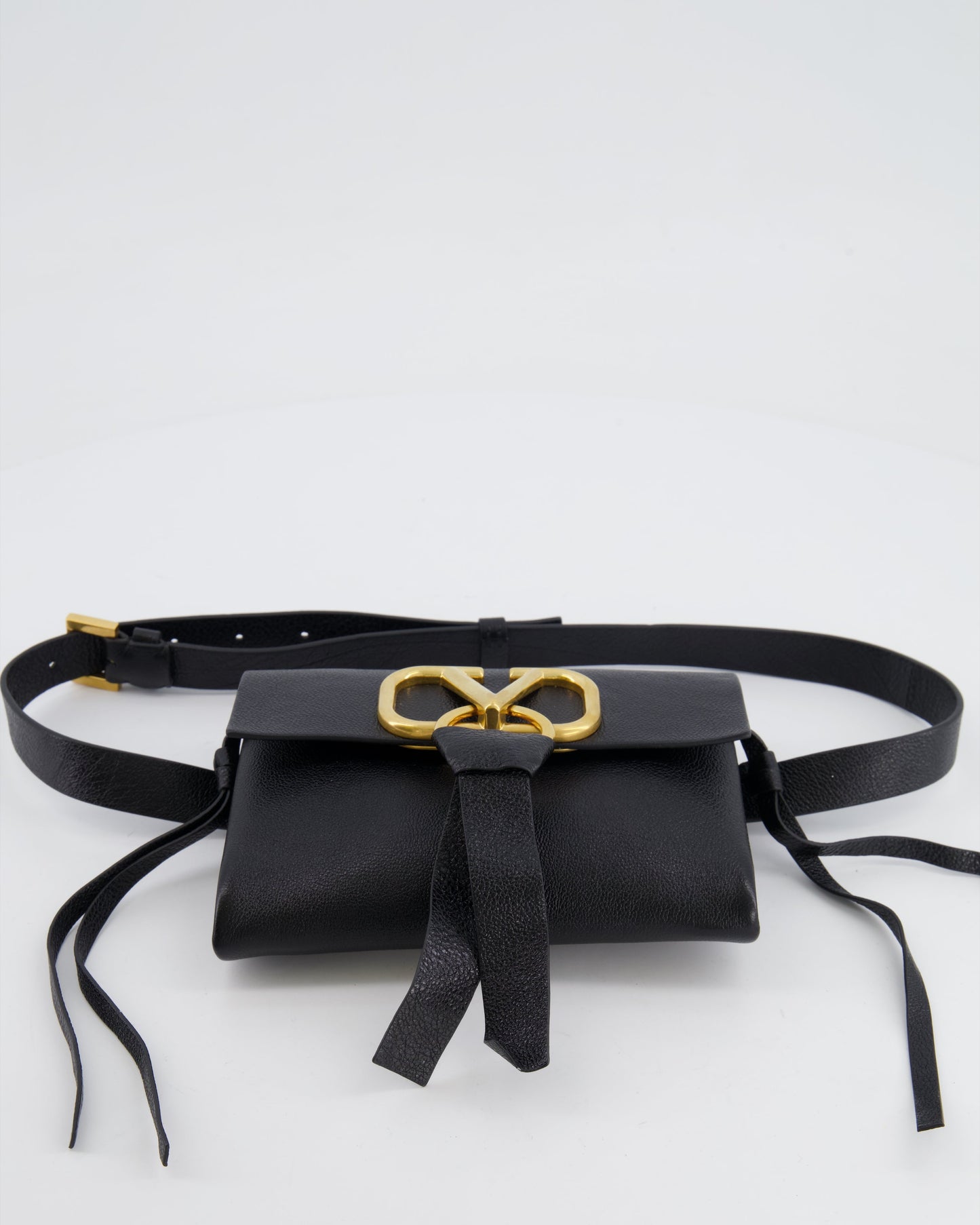 Valentino Black Leather VSling Belt Bag with Gold Logo