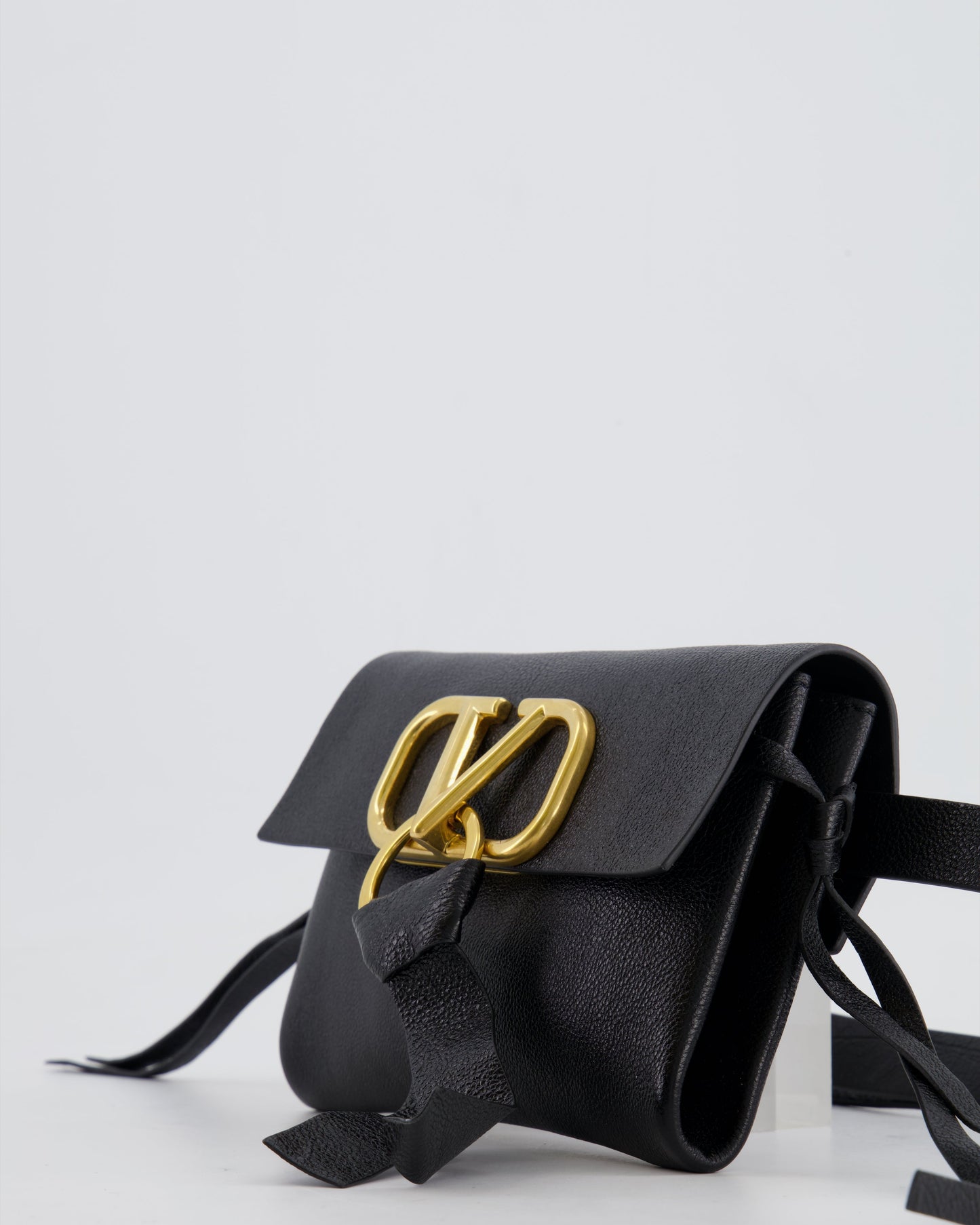 Valentino Black Leather VSling Belt Bag with Gold Logo