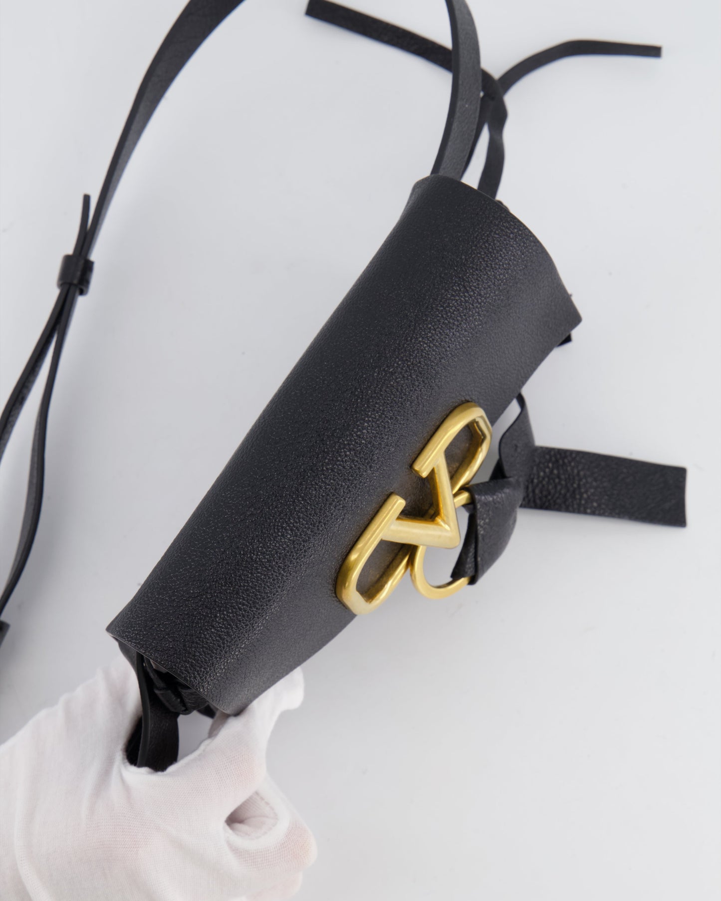 Valentino Black Leather VSling Belt Bag with Gold Logo