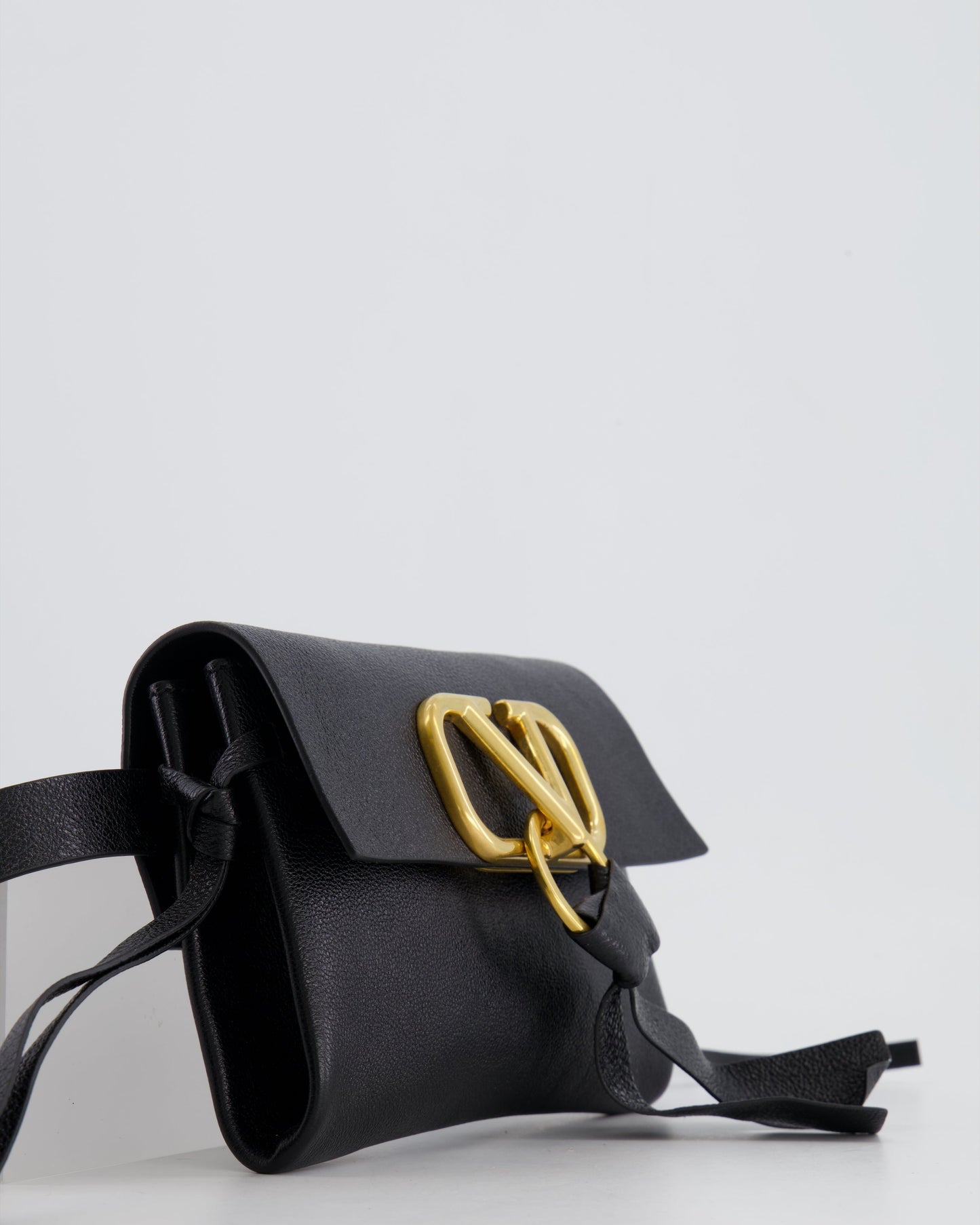 Valentino Black Leather VSling Belt Bag with Gold Logo
